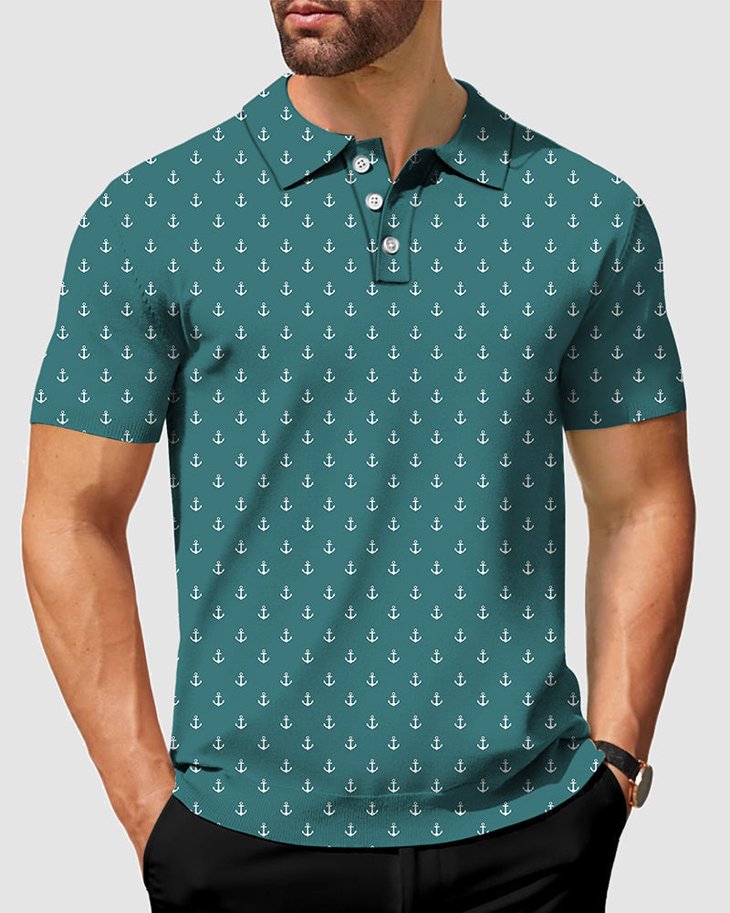 Men's lime anchor polo shirt with logo print, moisture-wicking fabric, stretchy and wrinkle-resistant, classic fit for business casual.