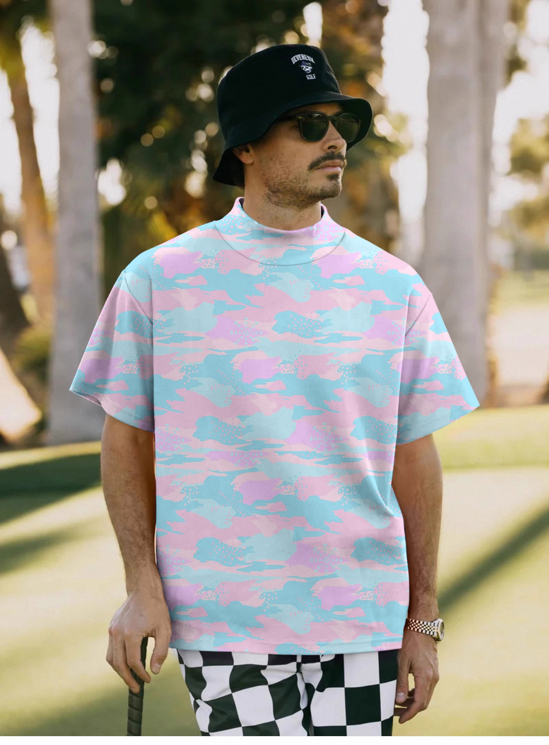 Men's Pastel Camo Pullover High neck Long/Short sleeve T-Shirt