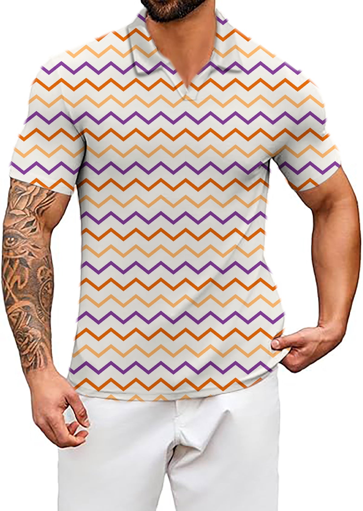 Men's Colorful Halloween Waves V Neck Golf Polo Shirts