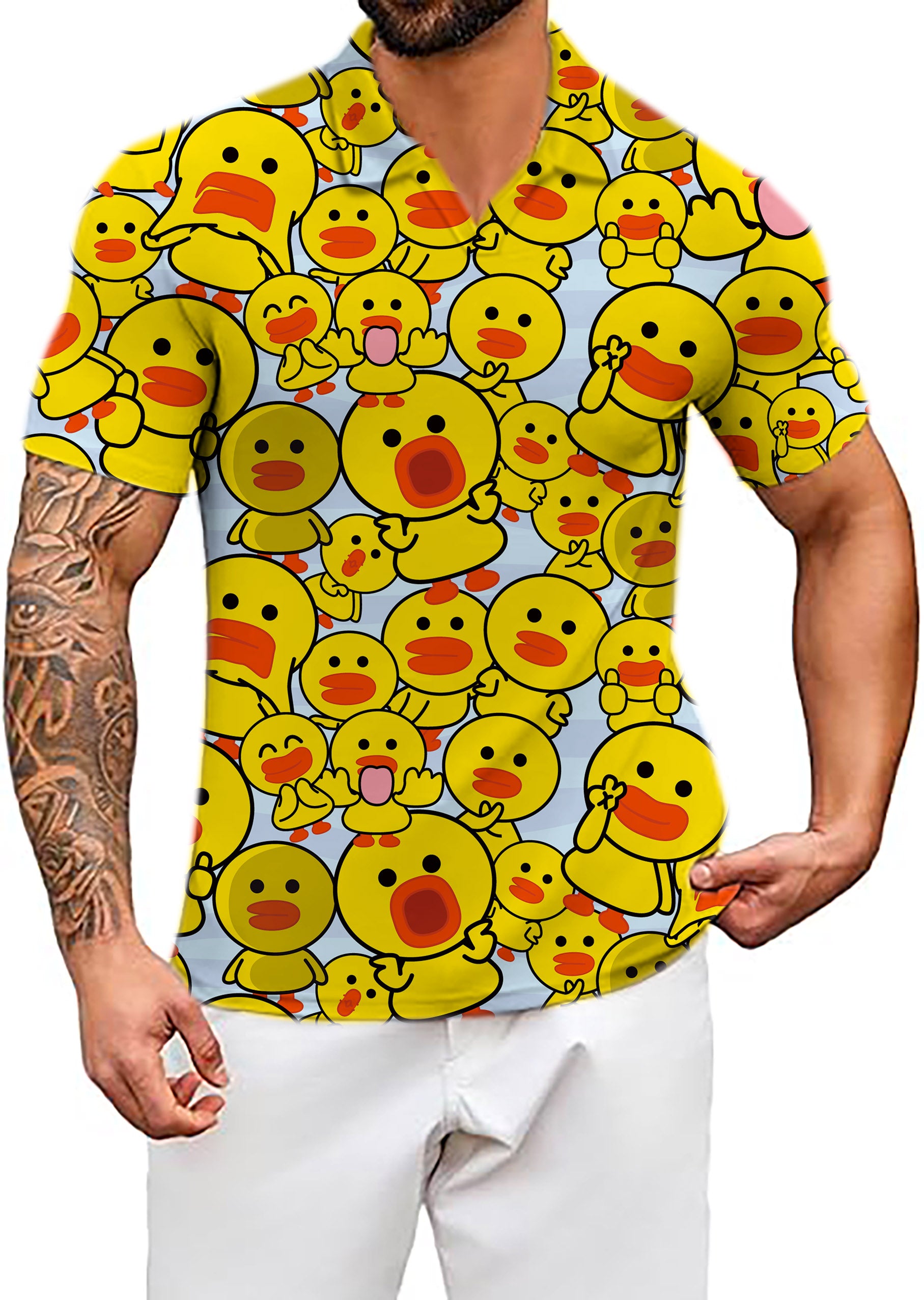 Men's Yellow duck V Neck Golf Polo Shirts