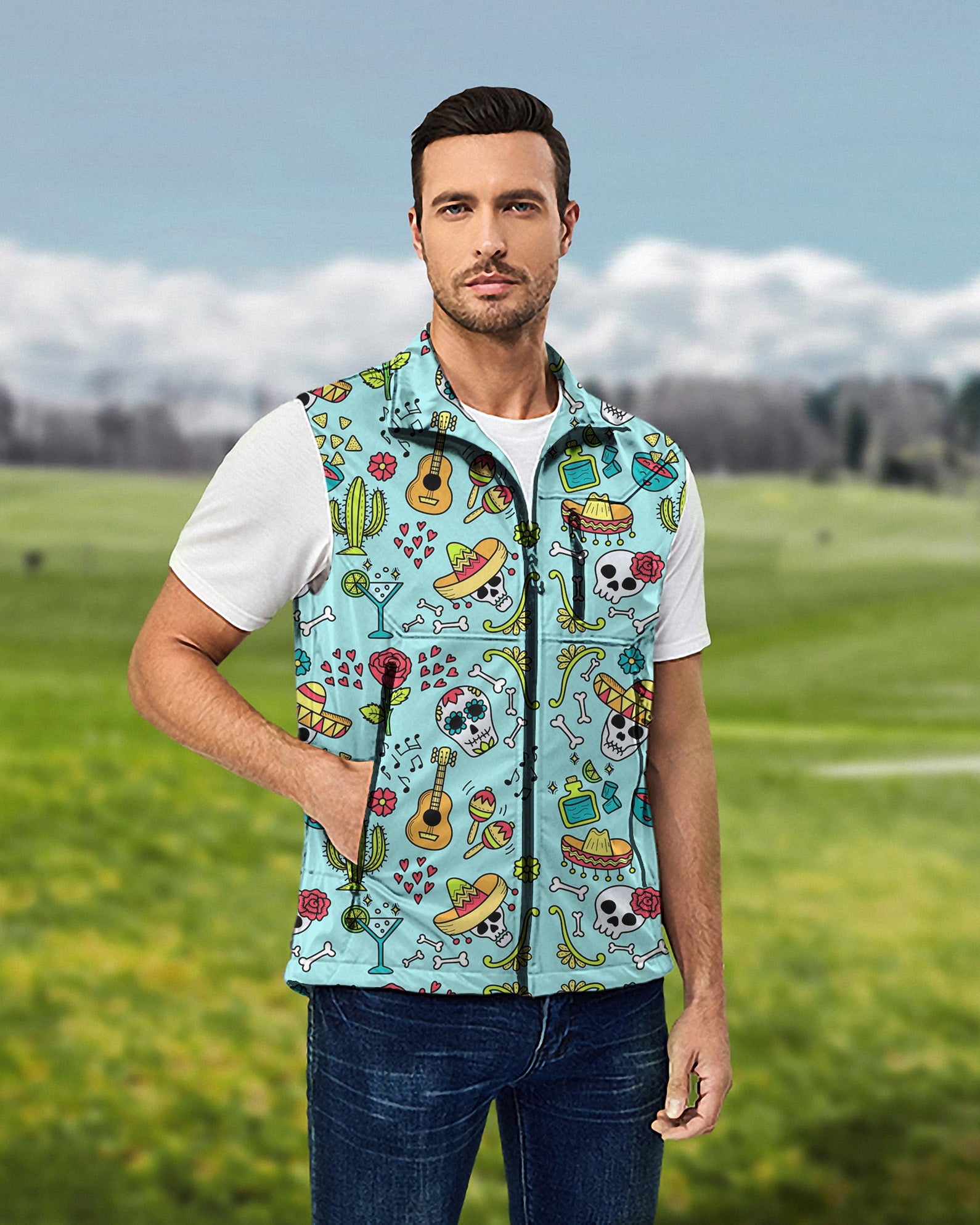 Men's Fiesta Time Lightweight Softshell Vest Sleeveless Jacket for Golf Windproof Waterproof