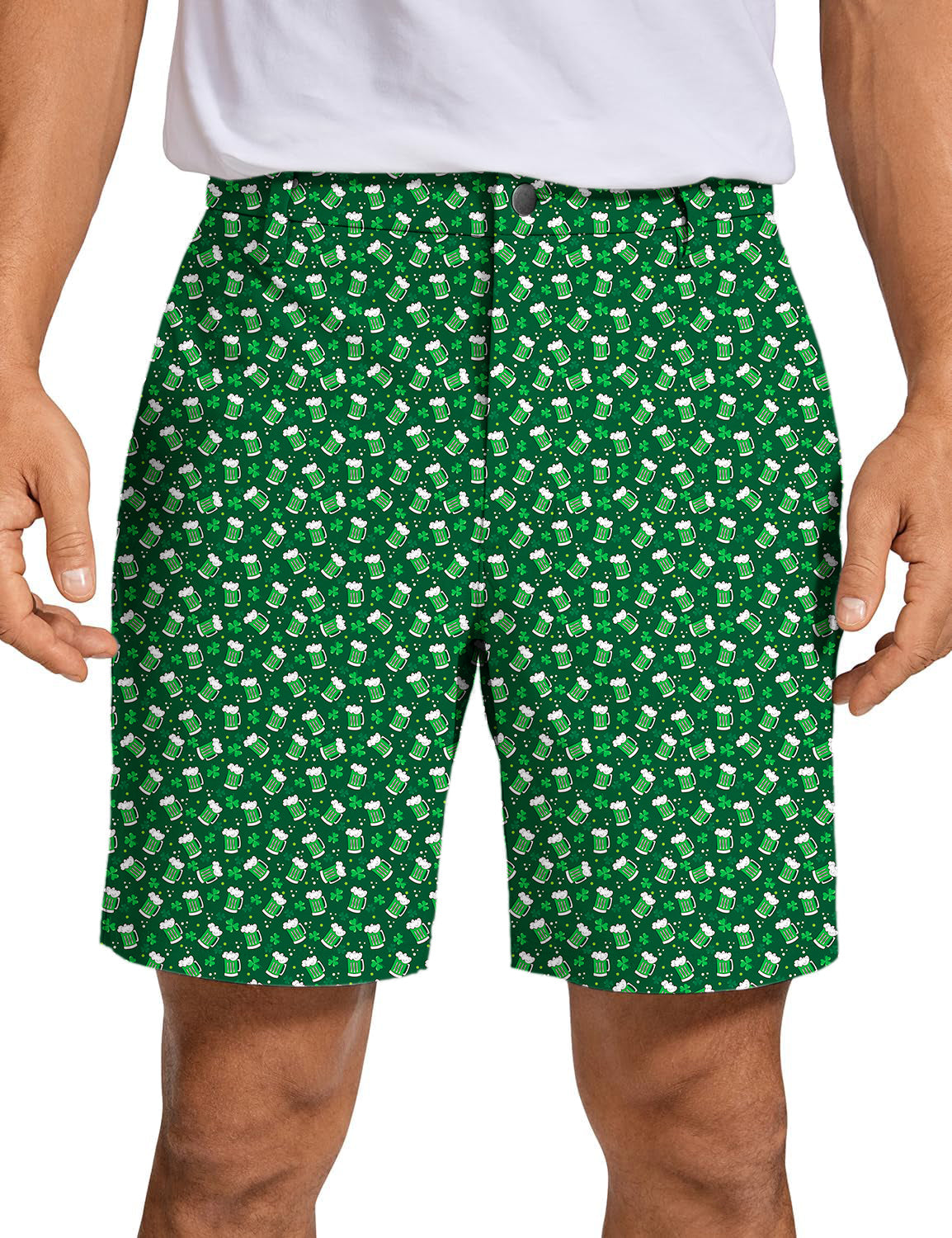 Men Green beer clover leaf St. Patrick's Day Golf Shorts