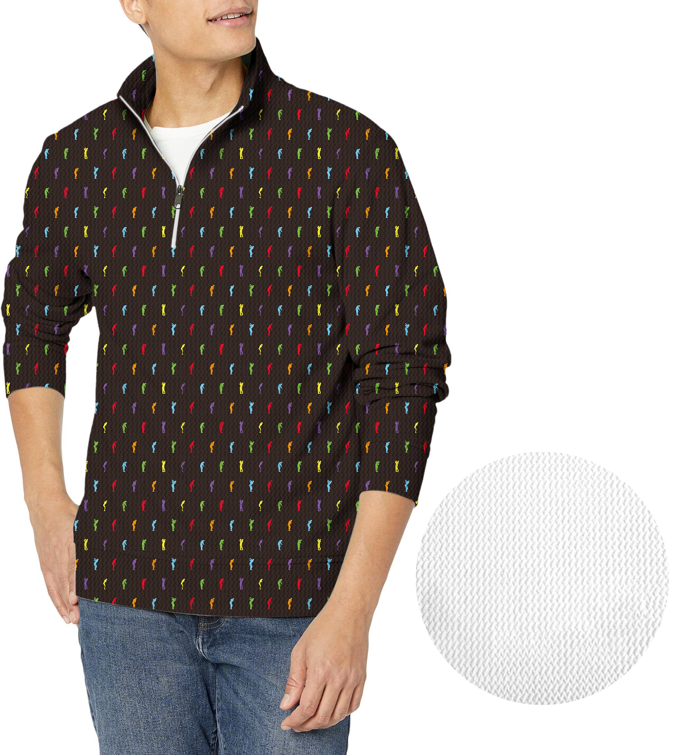 Golf Swing-Men's Golf Waffle Zipper Pullover
