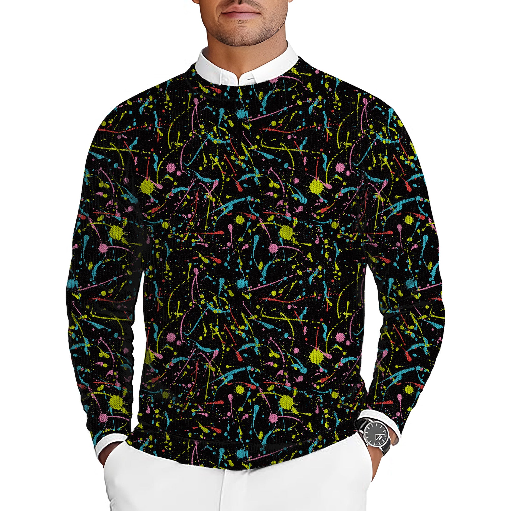 PAINT SPLATTER Men's Golf Crewneck Pullover Sweaters Ugly Sweater