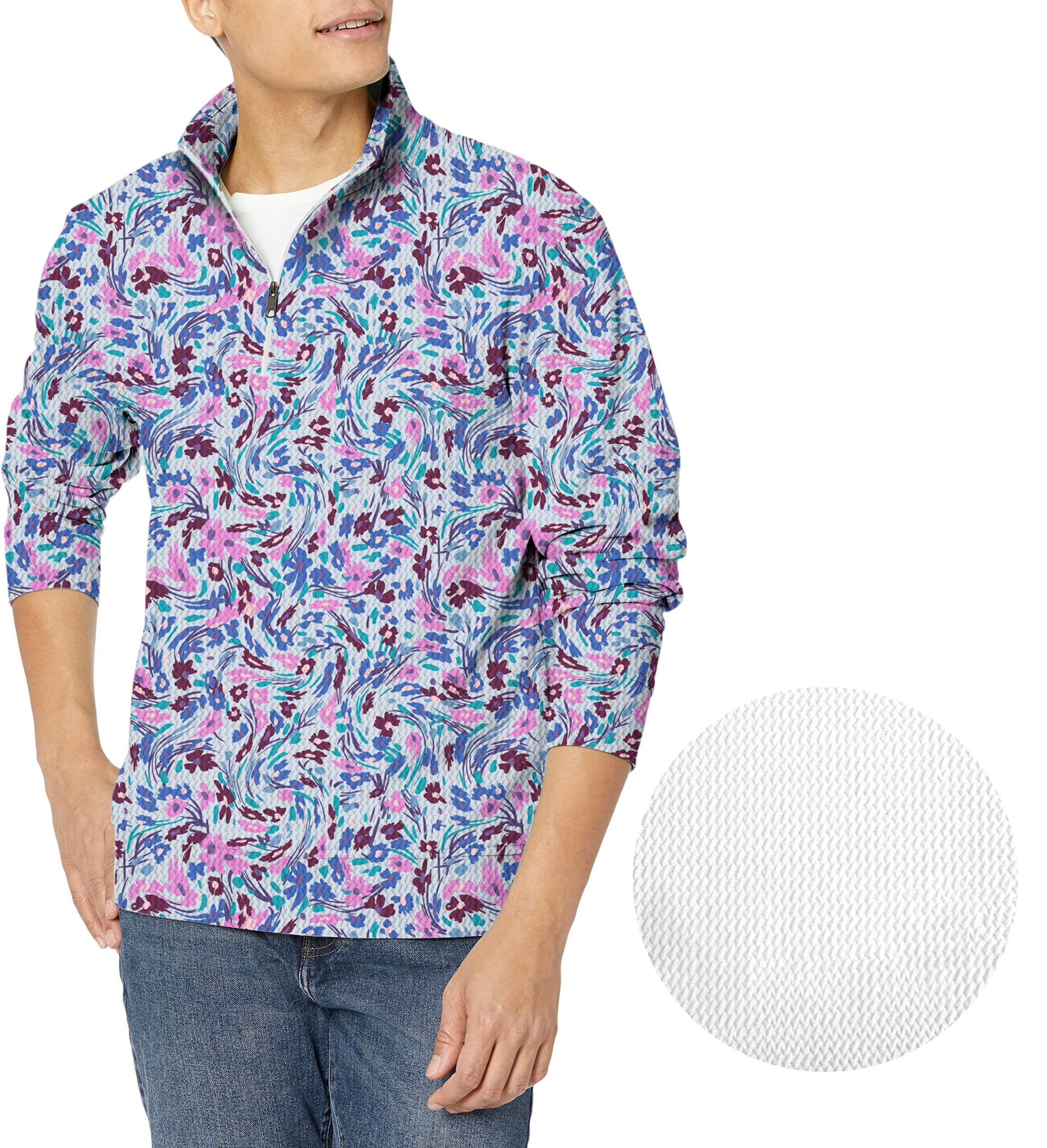 summer floral-Men's Golf Waffle Zipper Pullover