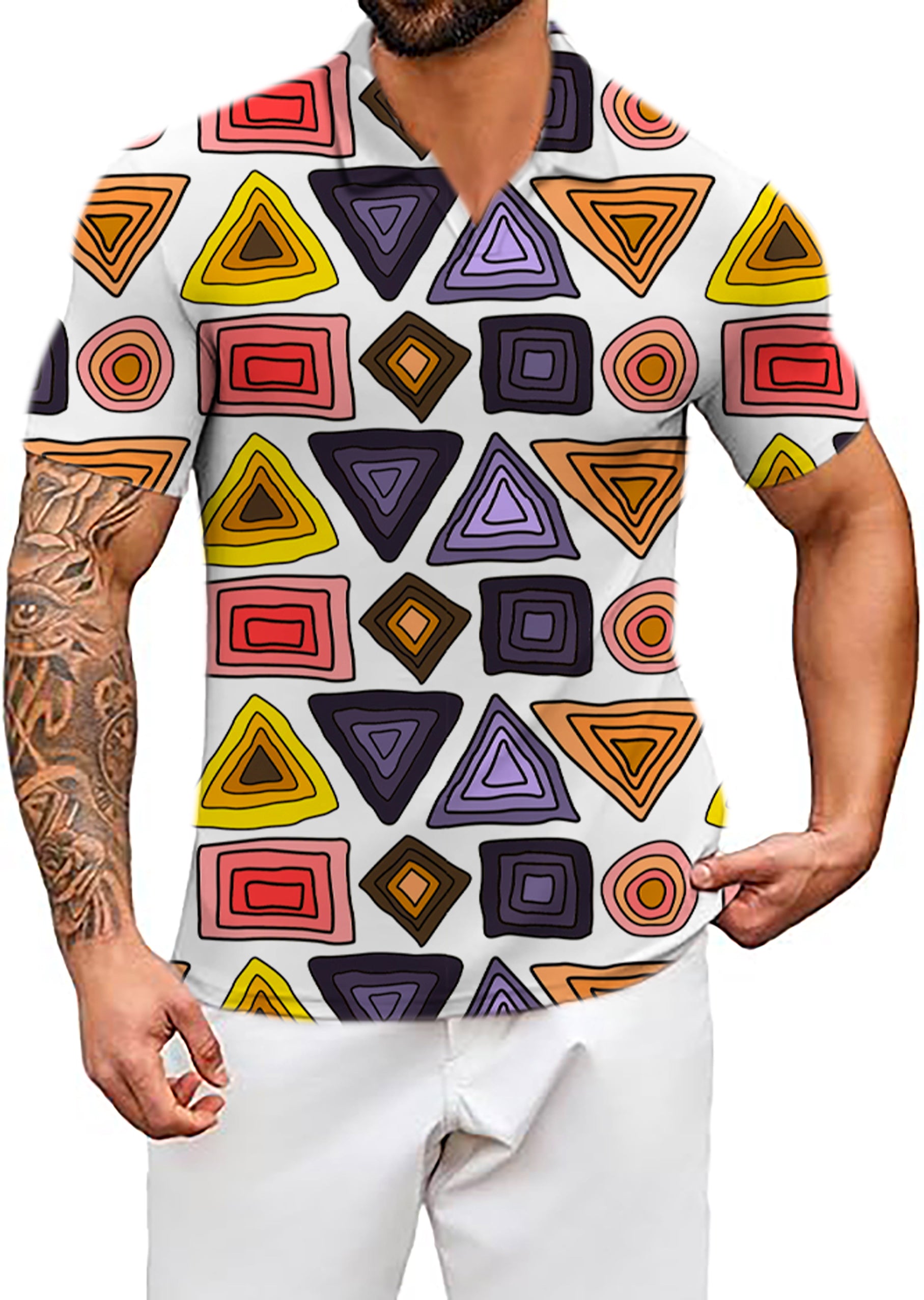 Men's colorfull triangle tribal V Neck Golf Polo Shirts