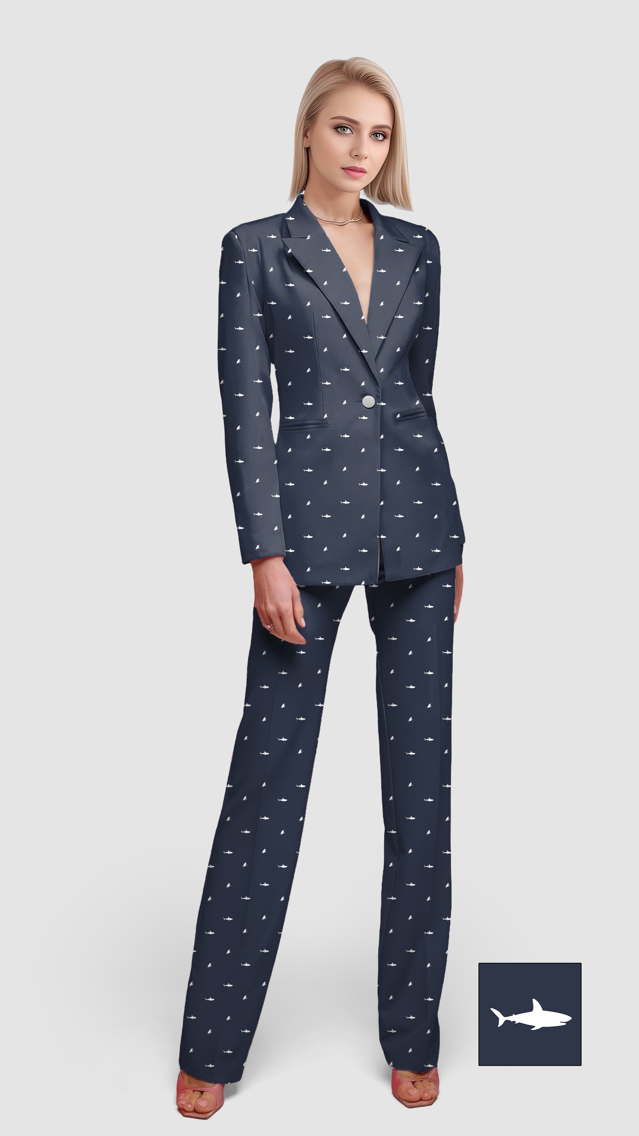 White Shark and Fin Custom The Background Color Women's Blazer Casual Work Office Blazer Suit set