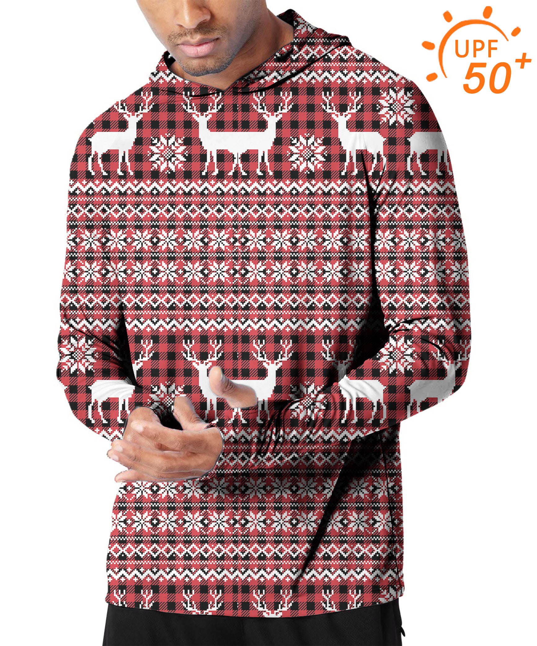 Men's Outdoor Red Elk deer Christmas Golf Sun Protection Slim Fit  hoodies