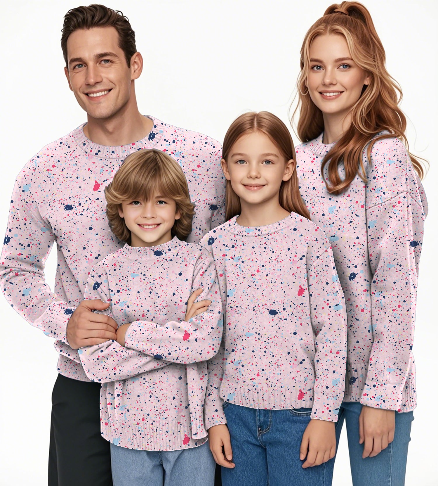 Black Pink Ink Dots Crewneck Pullover Ugly Sweater Men Women boy girl family