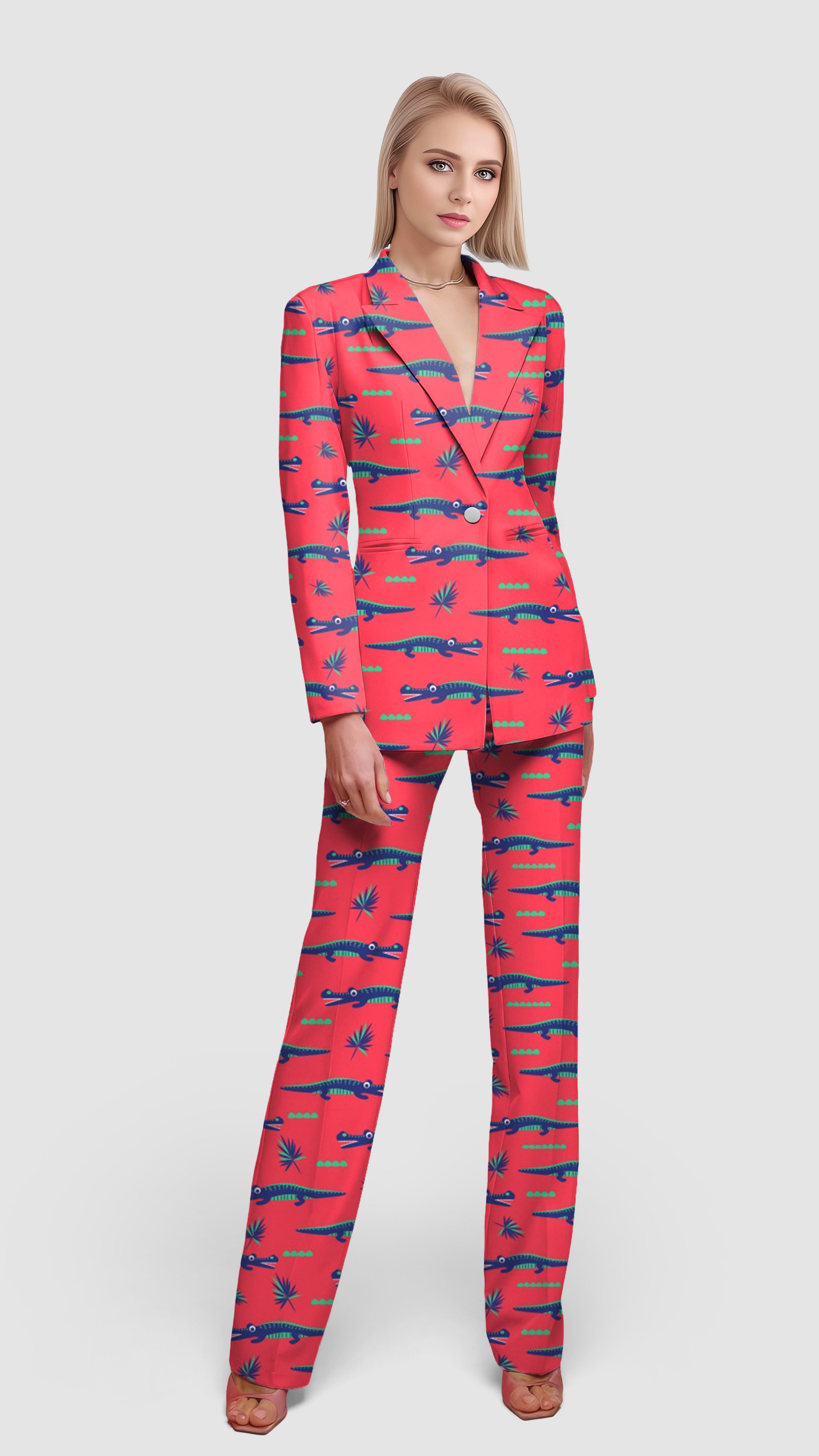 Alligator's Got My Ball-Women's Blazer Casual Work Office Blazer Suit set