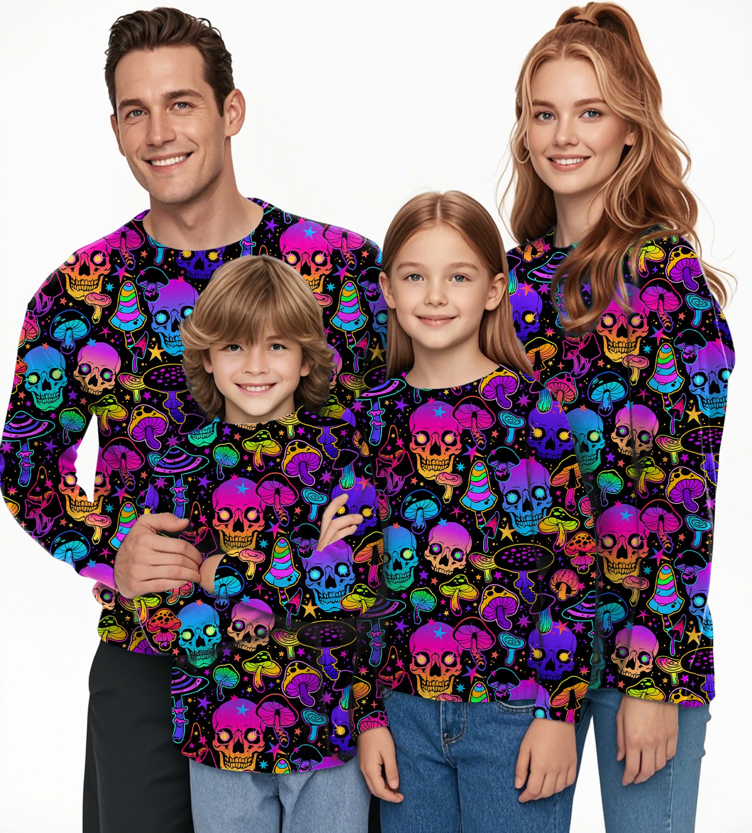 neon skull Crewneck Pullover Ugly Sweater Men Women boy girl family