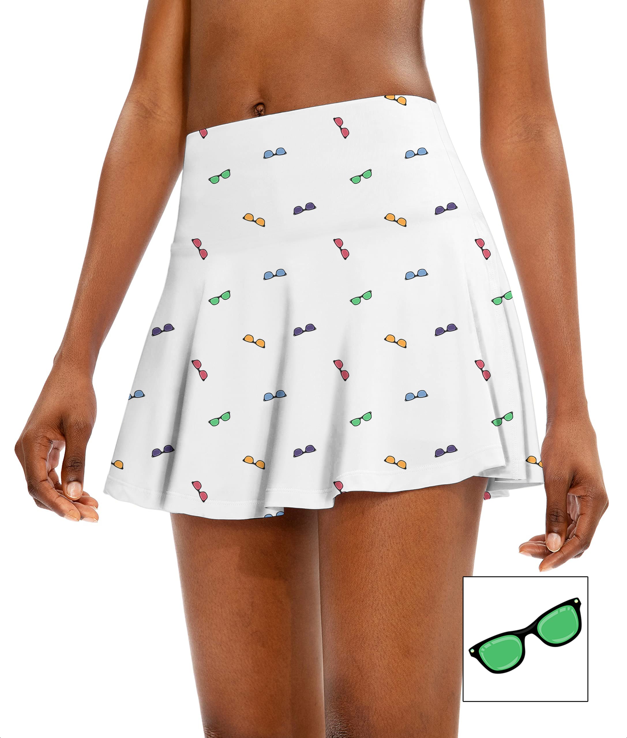Colorful Sunglass Custom The Background Color Women's Athletic Golf Skorts Flared Skirts