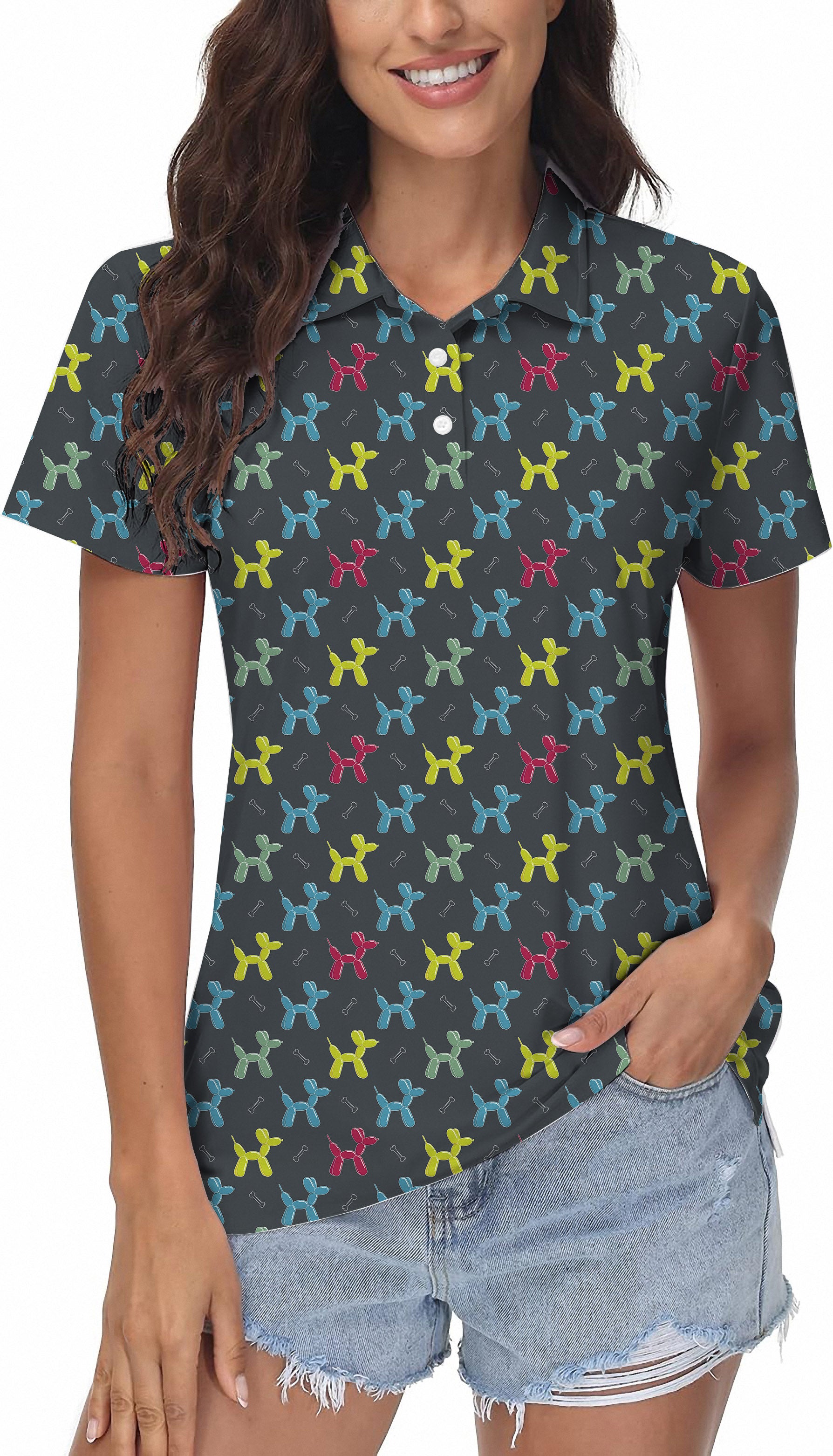 Colorful Balloon Dog Women's Golf Polo