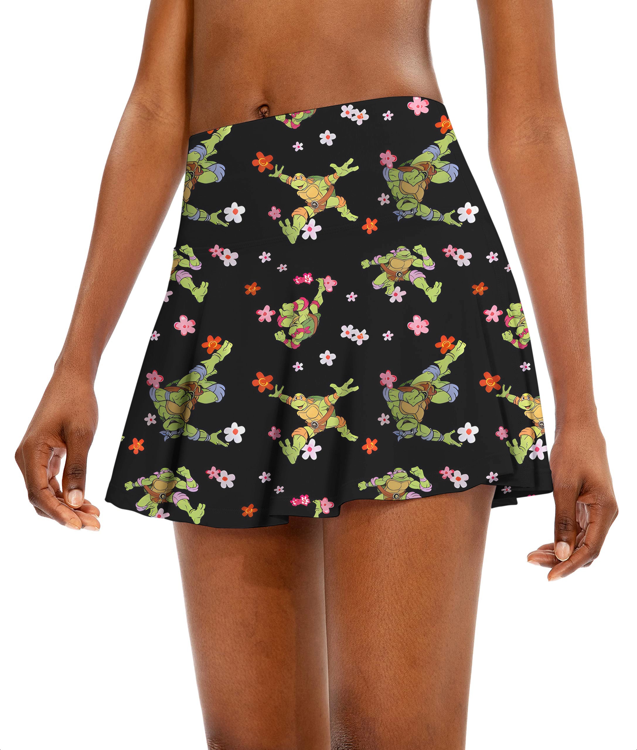 TMNT - TURTLE FLOWER POWER Women's Athletic Golf Skorts Flared Skirts