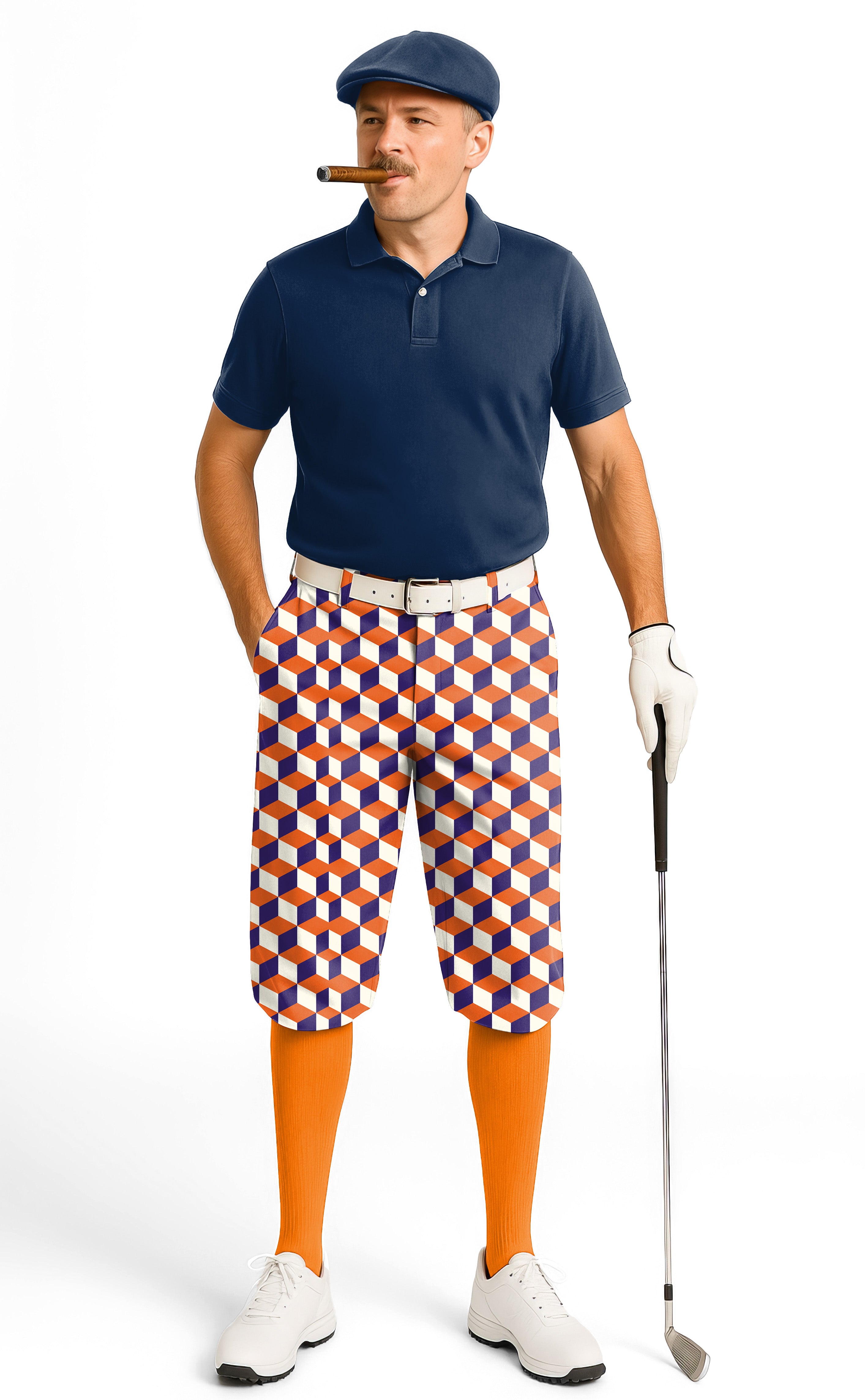 orange  3d square box-Men's Golf Knickers Pants