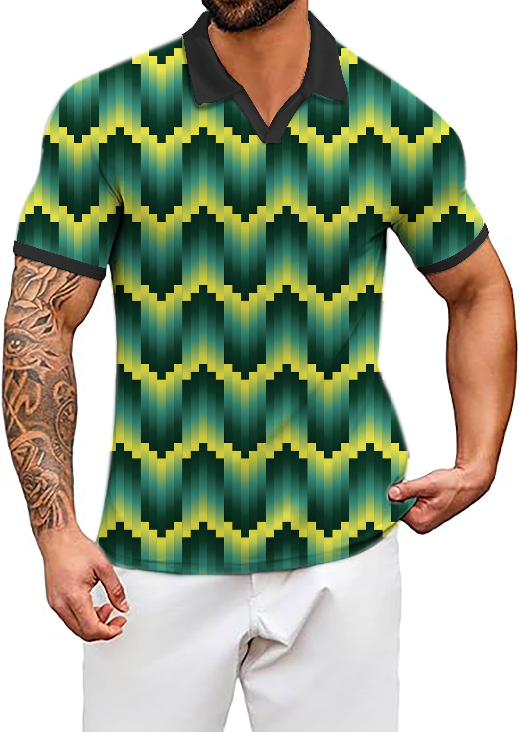 Men's Coconut Palm Green Ripples Custom Sport Team Competition Uniforms V Neck Golf Polo Shirts
