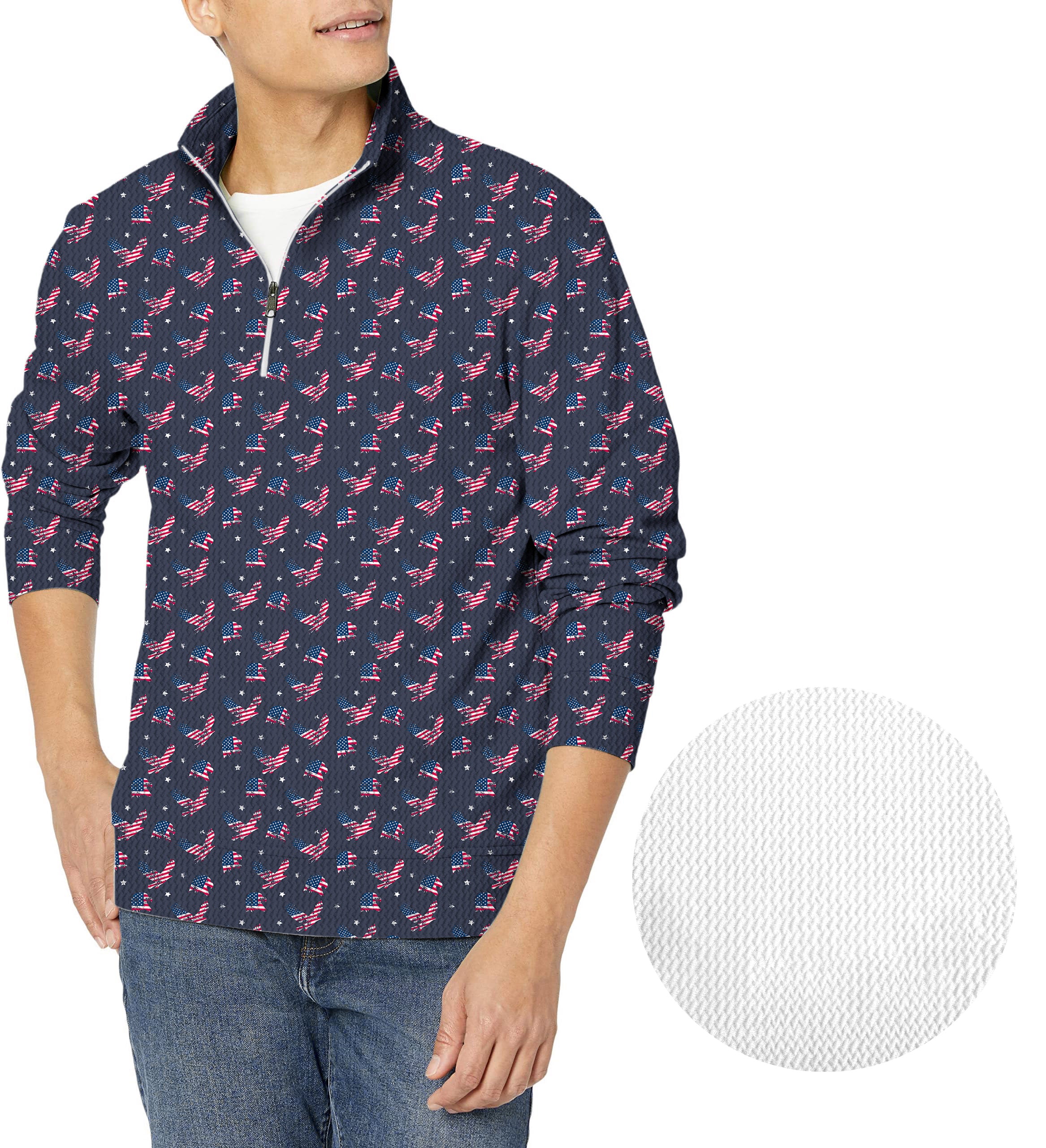 eagle American flag-Men's Golf Waffle Zipper Pullover