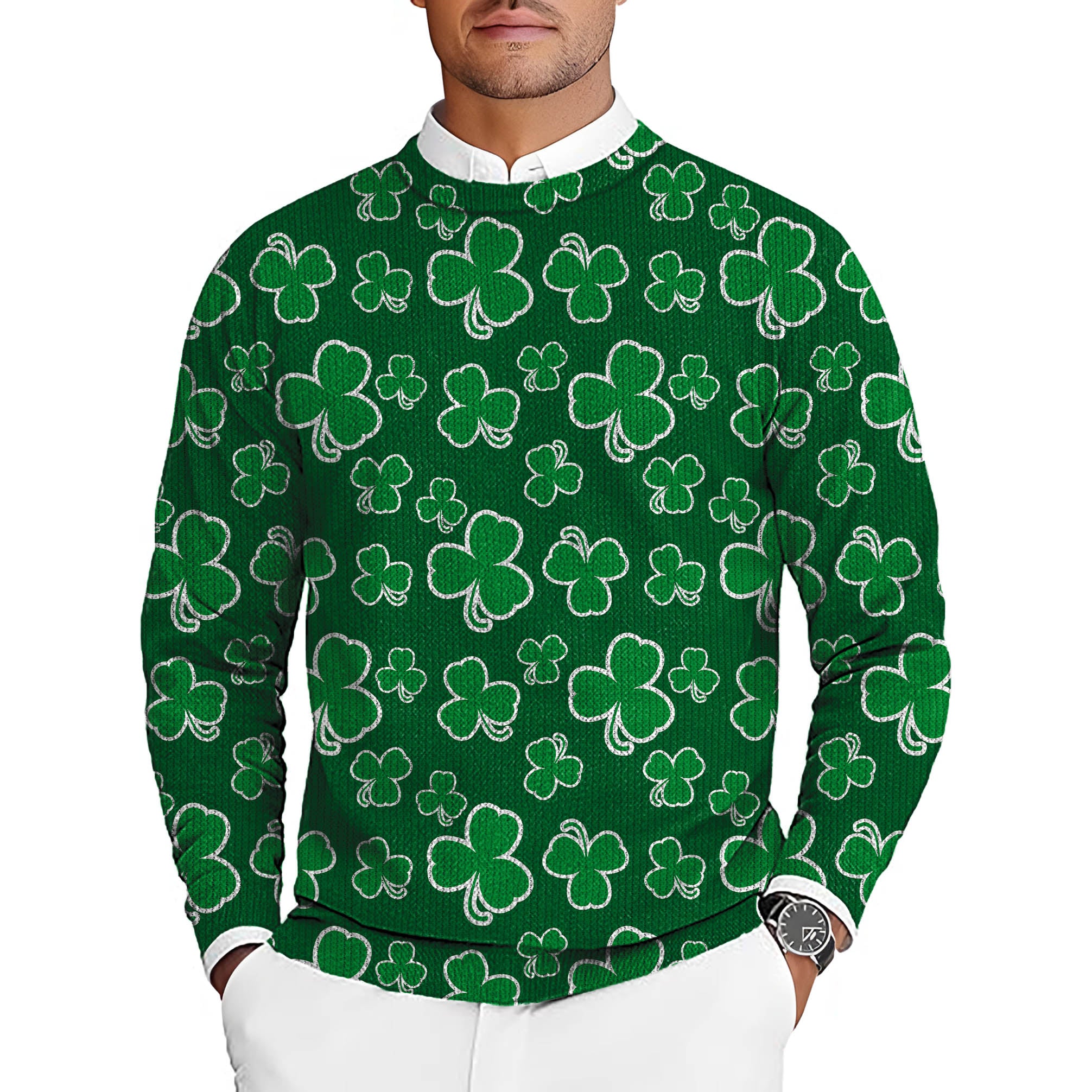 Leaf clover St. Patrick's Day Men's Golf Crewneck Pullover Sweaters Ugly Sweater