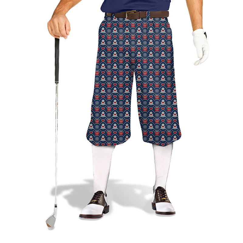 men's Christmas gift golf knickers pants with festive pattern, breathable and wrinkle-resistant fabric