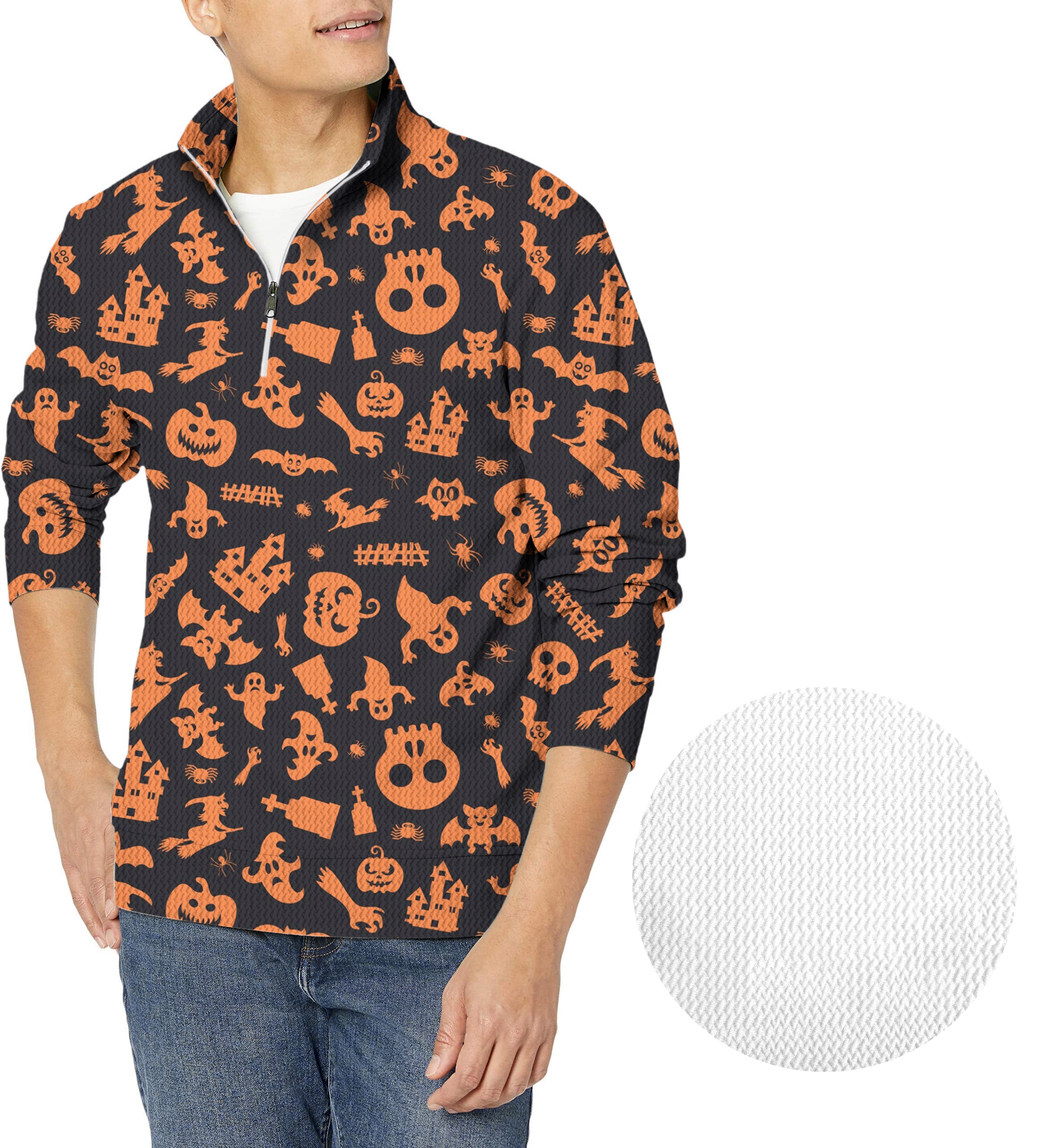 Spooky Halloween-Men's Golf Waffle Zipper Pullover