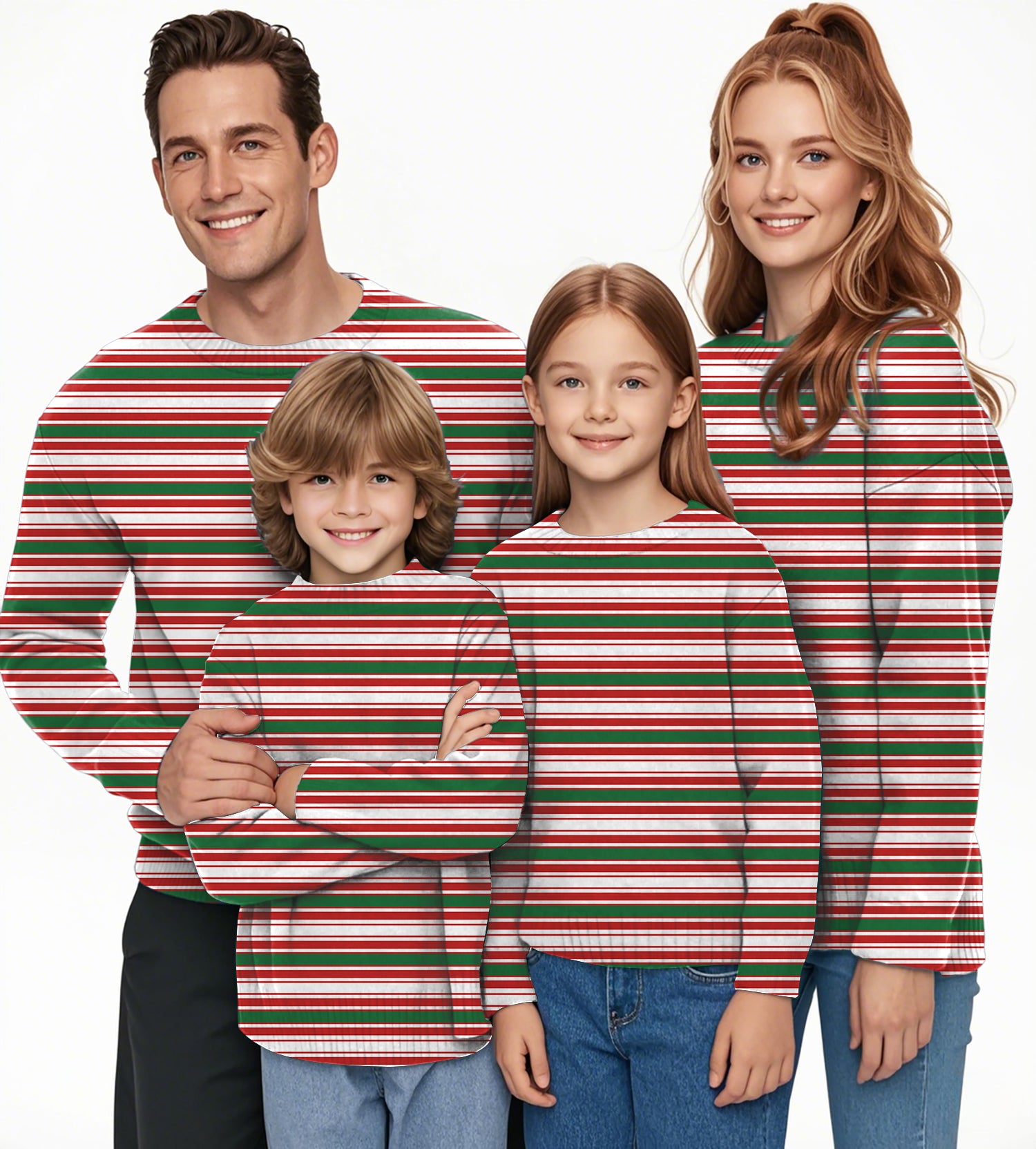 Striped Christmas Crewneck Pullover Ugly Sweater Men Women boy girl family