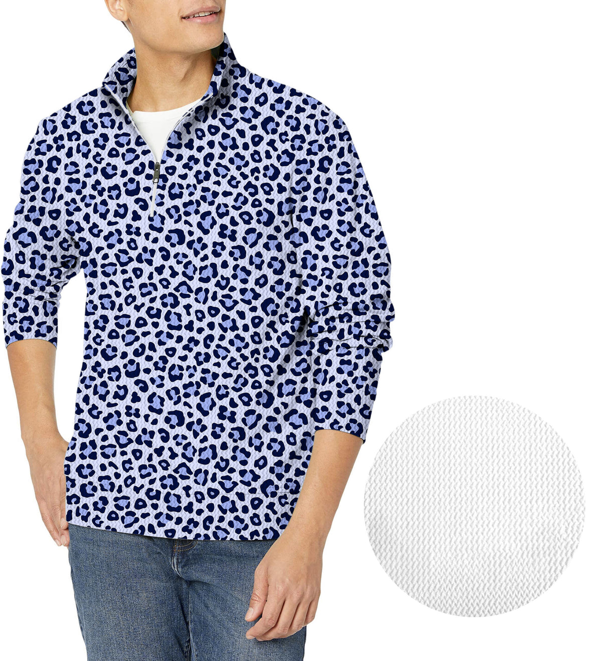 purple leopard print Men's Golf Waffle Zipper Pullover