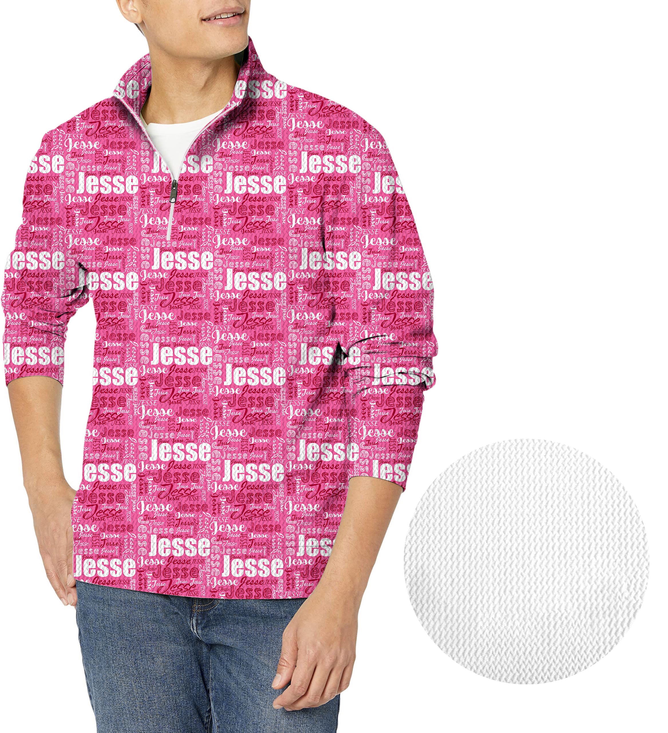 Custom name fuchsia-Men's Golf Waffle Zipper Pullover