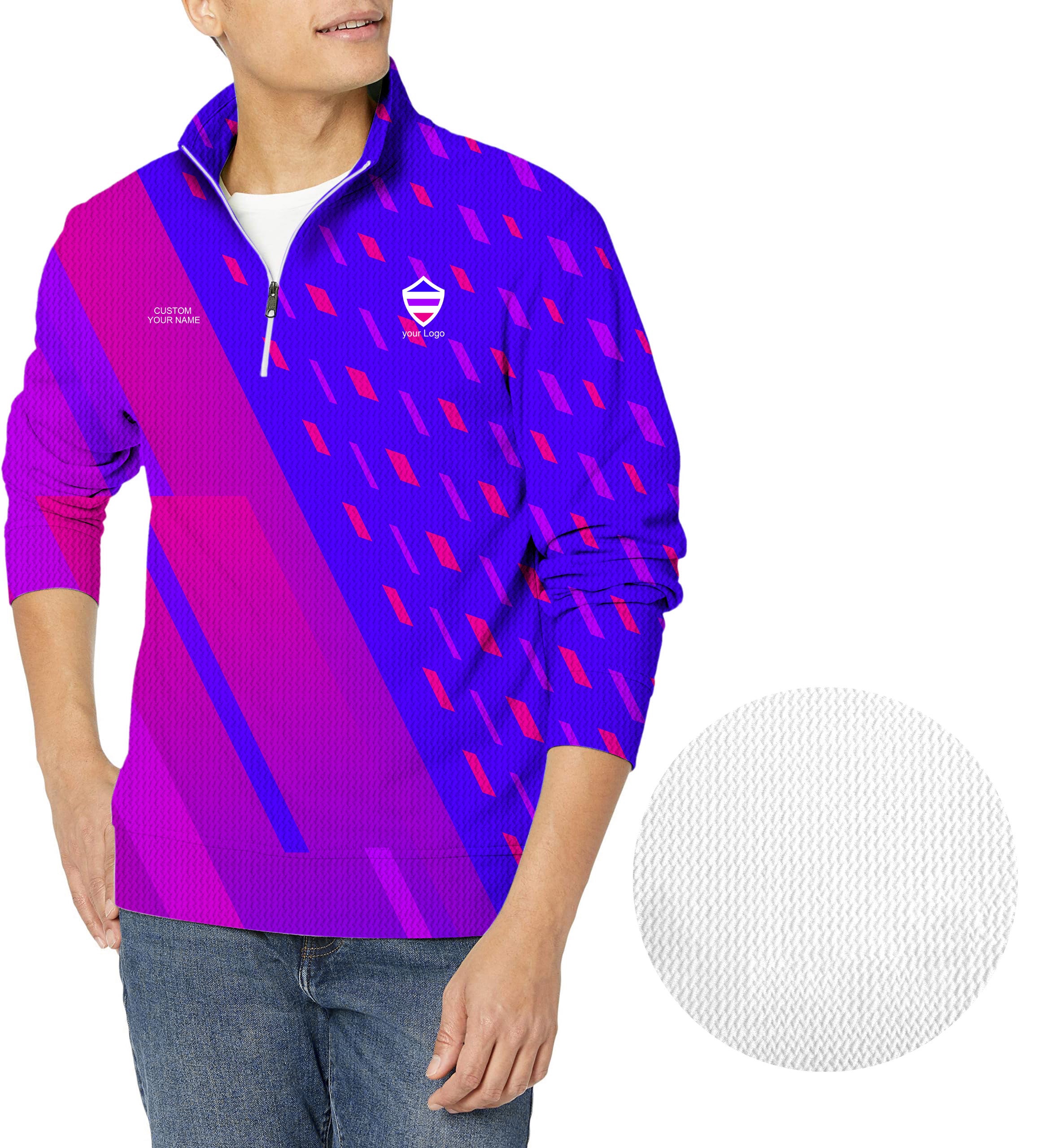 blue purple pink sport Team-Men's Golf Waffle Zipper Pullover