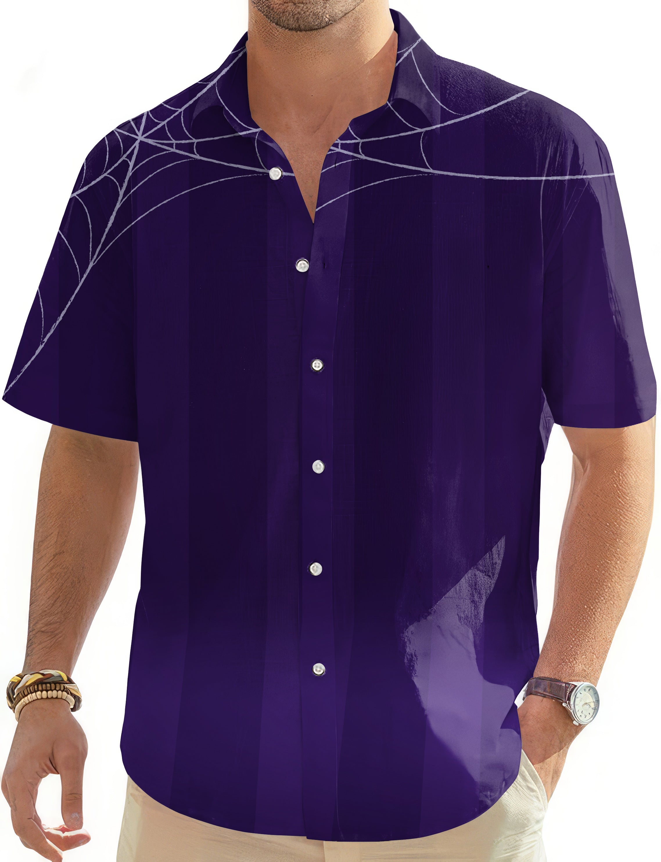 Halloween purple spiderweb Men's Golf Hawaiian Shirts Button Down Shirt