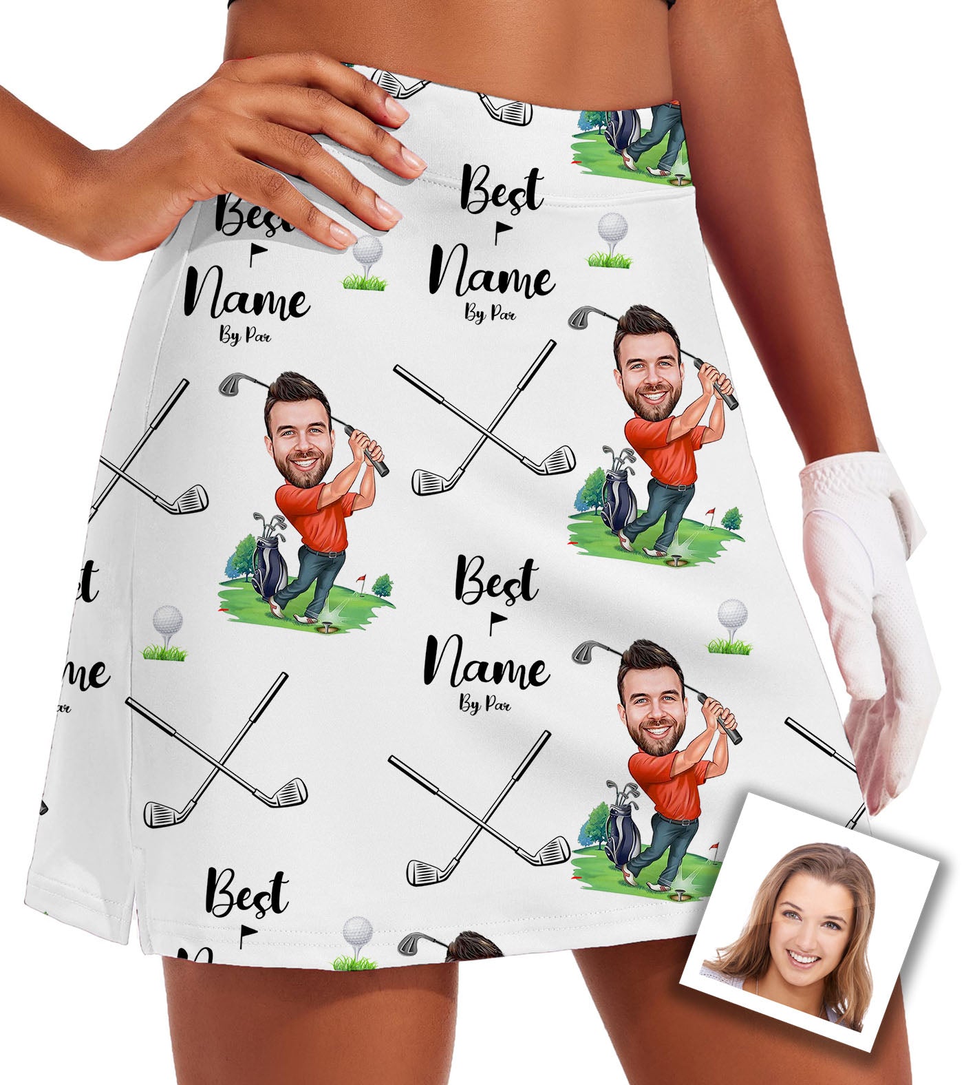 Women's Custom Photo Face & Your Name Golf Skirts Inner Shorts Pocket