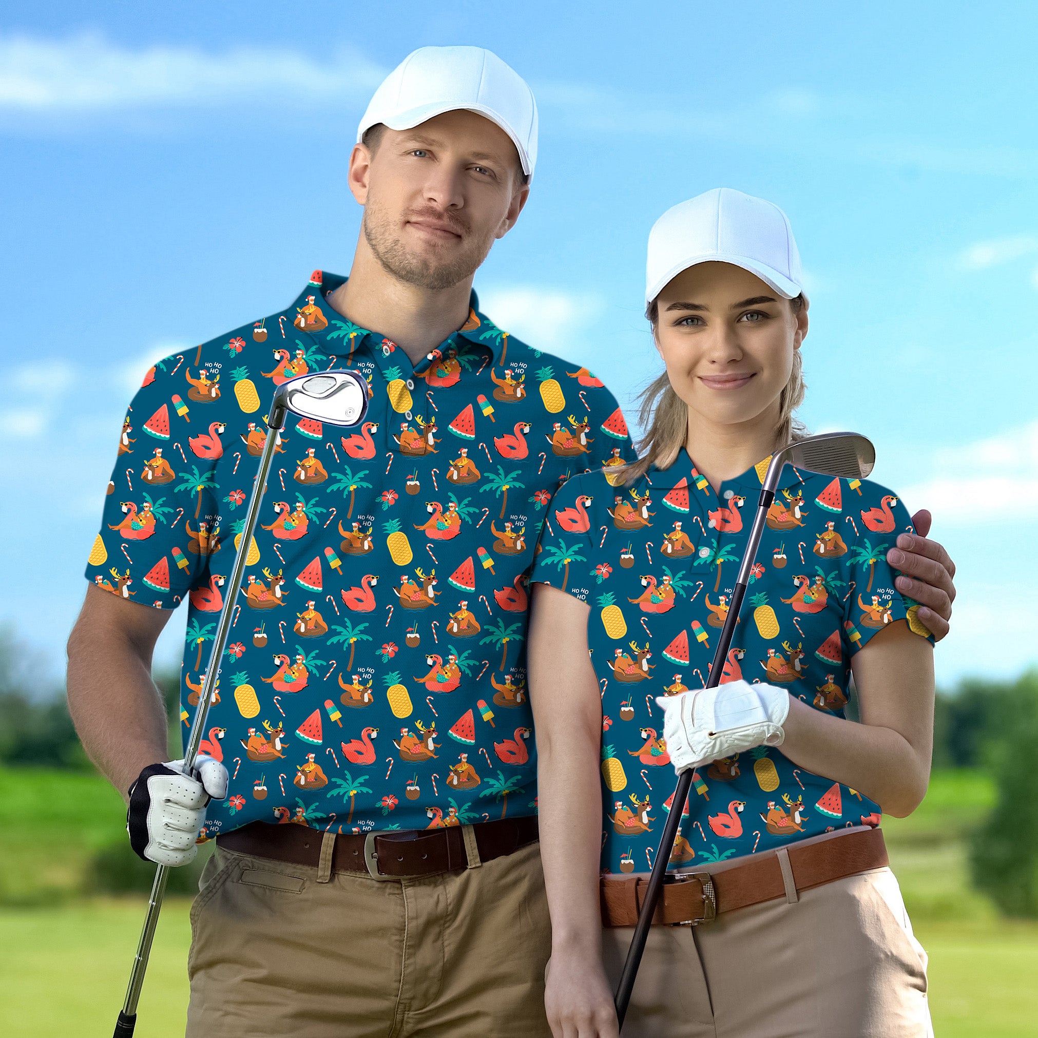 Golf Polo Couple Family set Christmas Santa reindeer Summer tournament