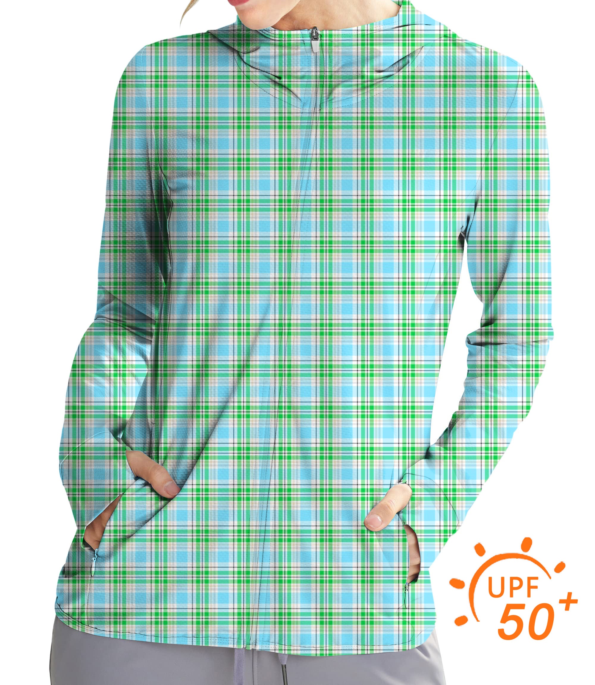 Women's Outdoor Striped checkerboard Golf Sun Protection Slim Fit zip hoodies