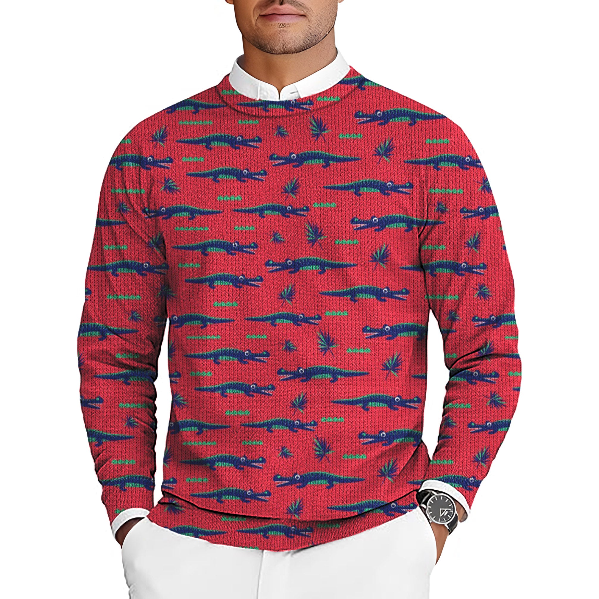 Alligator's Got My Ball Men's Golf Crewneck Pullover Sweaters Ugly Sweater