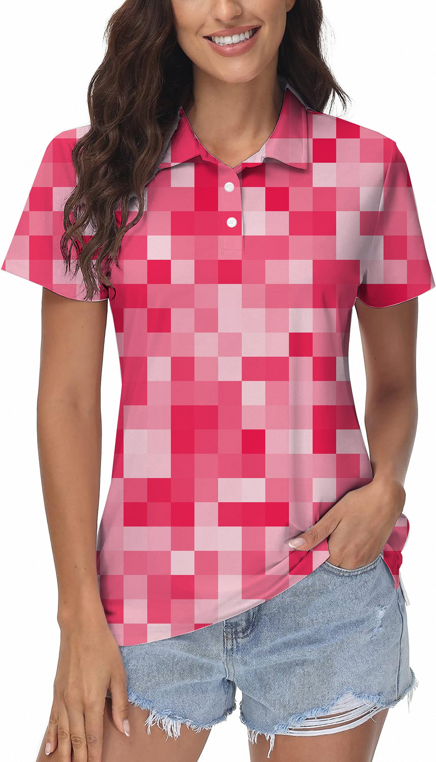 Light Red Pixel Big Women's Golf Polo