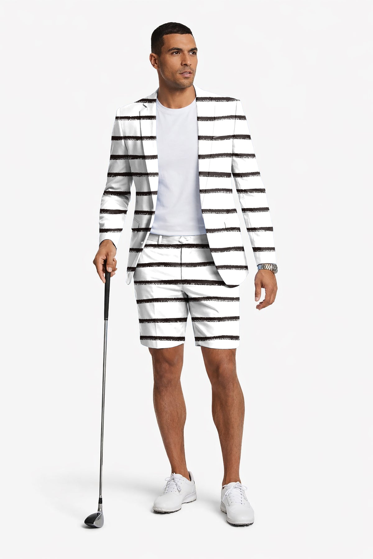 Black and white crayon-style stripes Men's Party Costumes-Theme Party 2pcs Suit set-Blazer Shorts