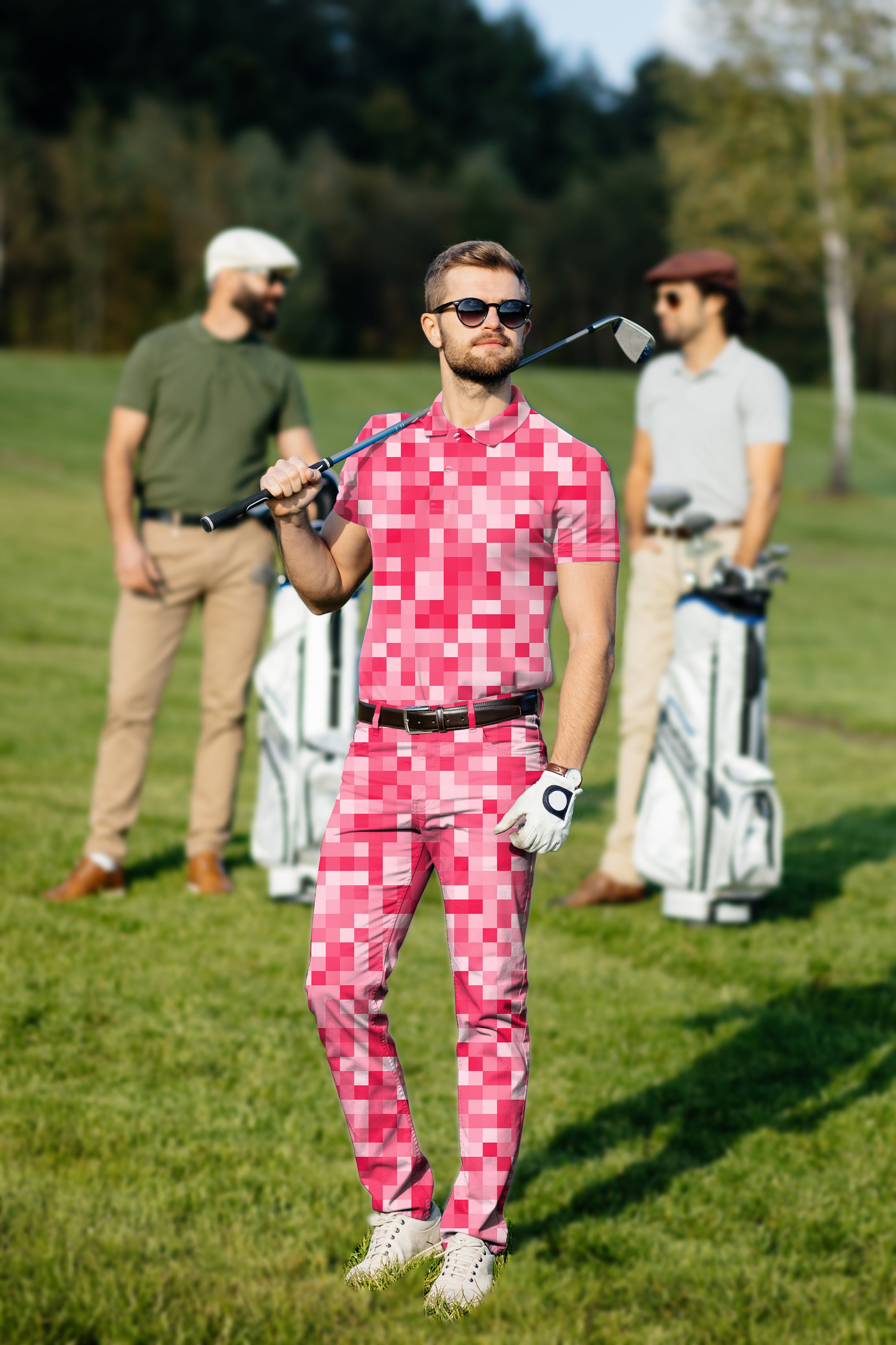 Men's Golf Set Polo+Pants Light Red Pixel Big