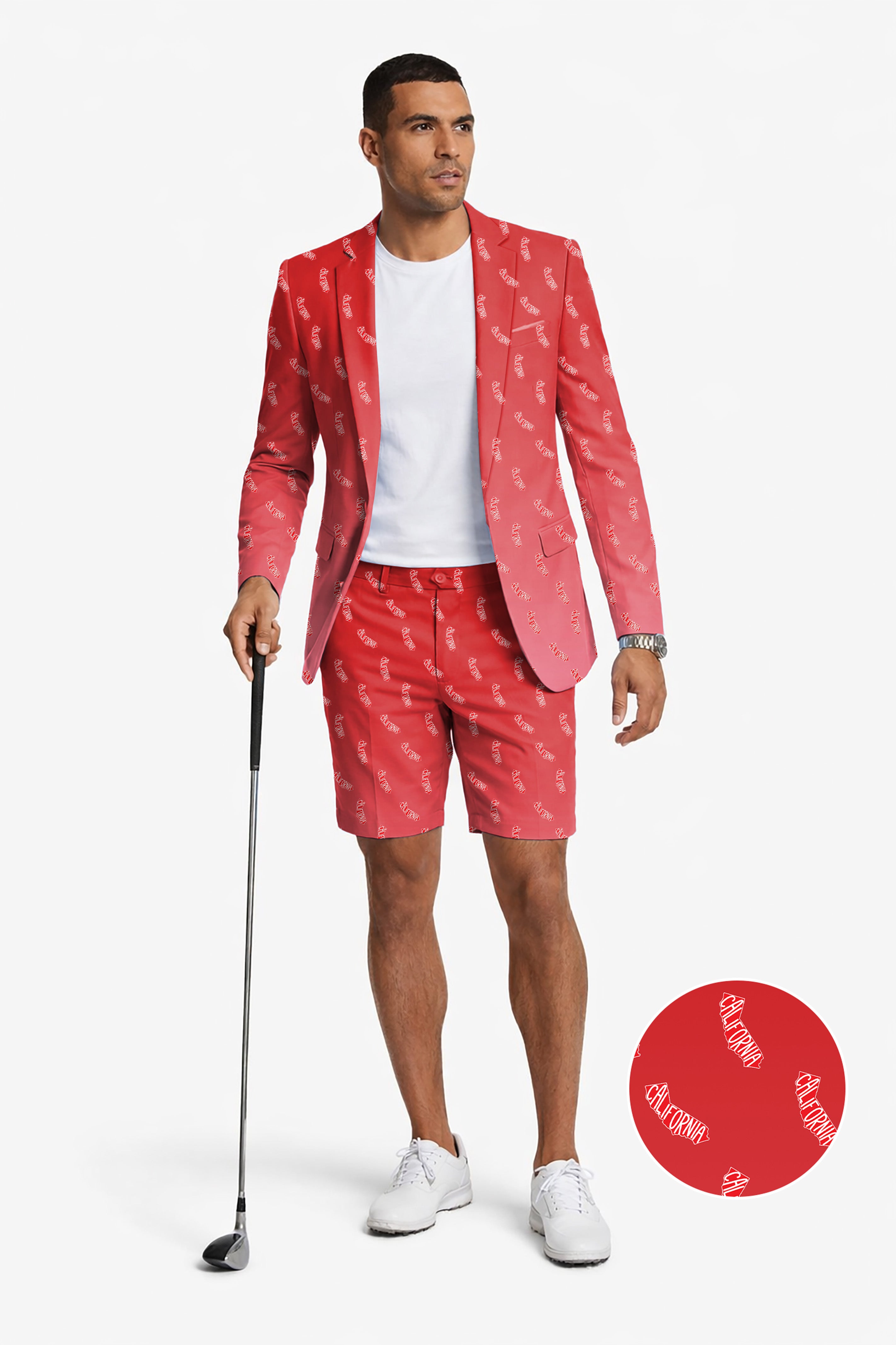 Red California Men's Party Costumes-Theme Party 2pcs Suit set-Blazer Shorts