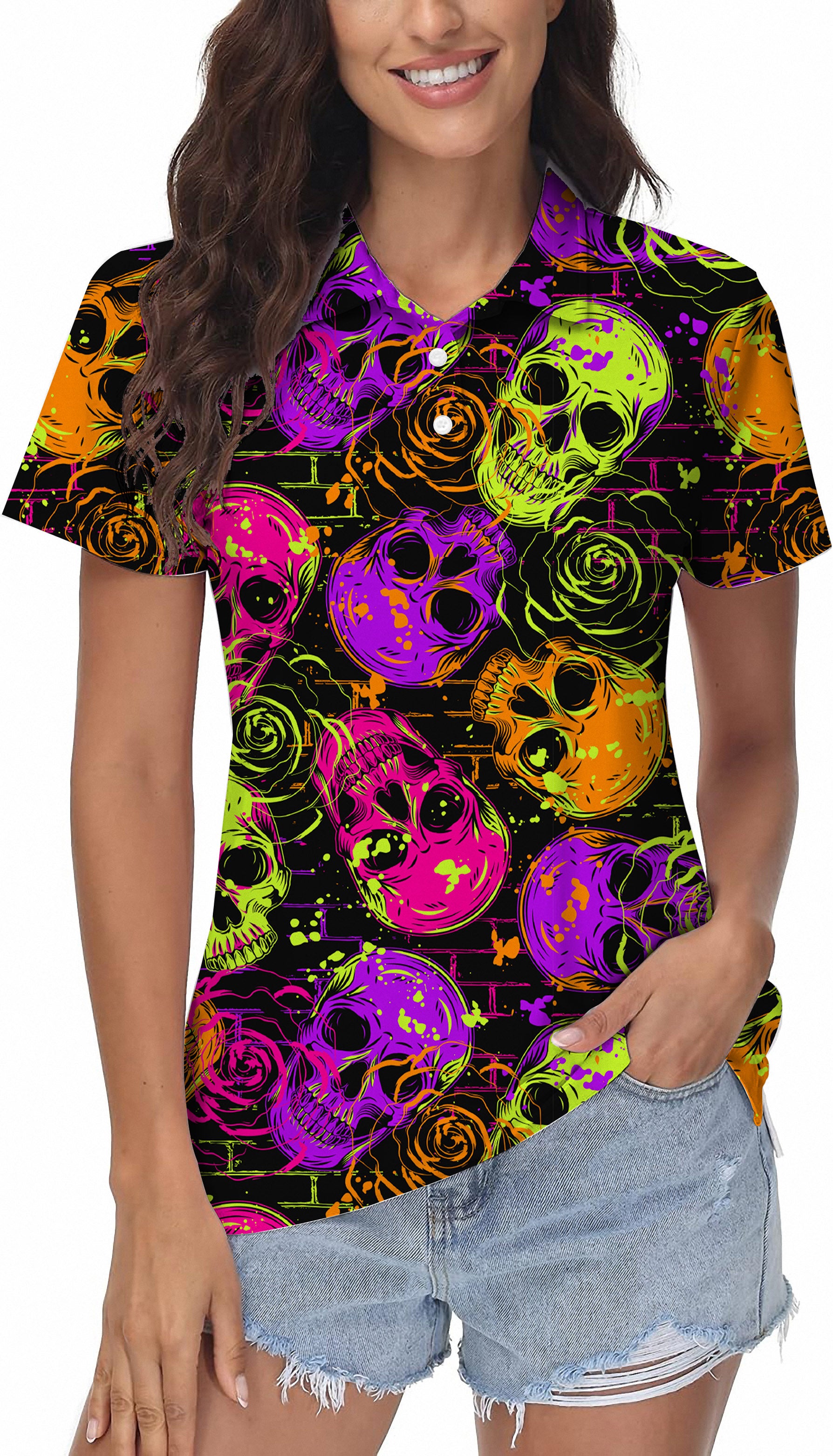 Halloween Colors Skull Women's Golf Polo