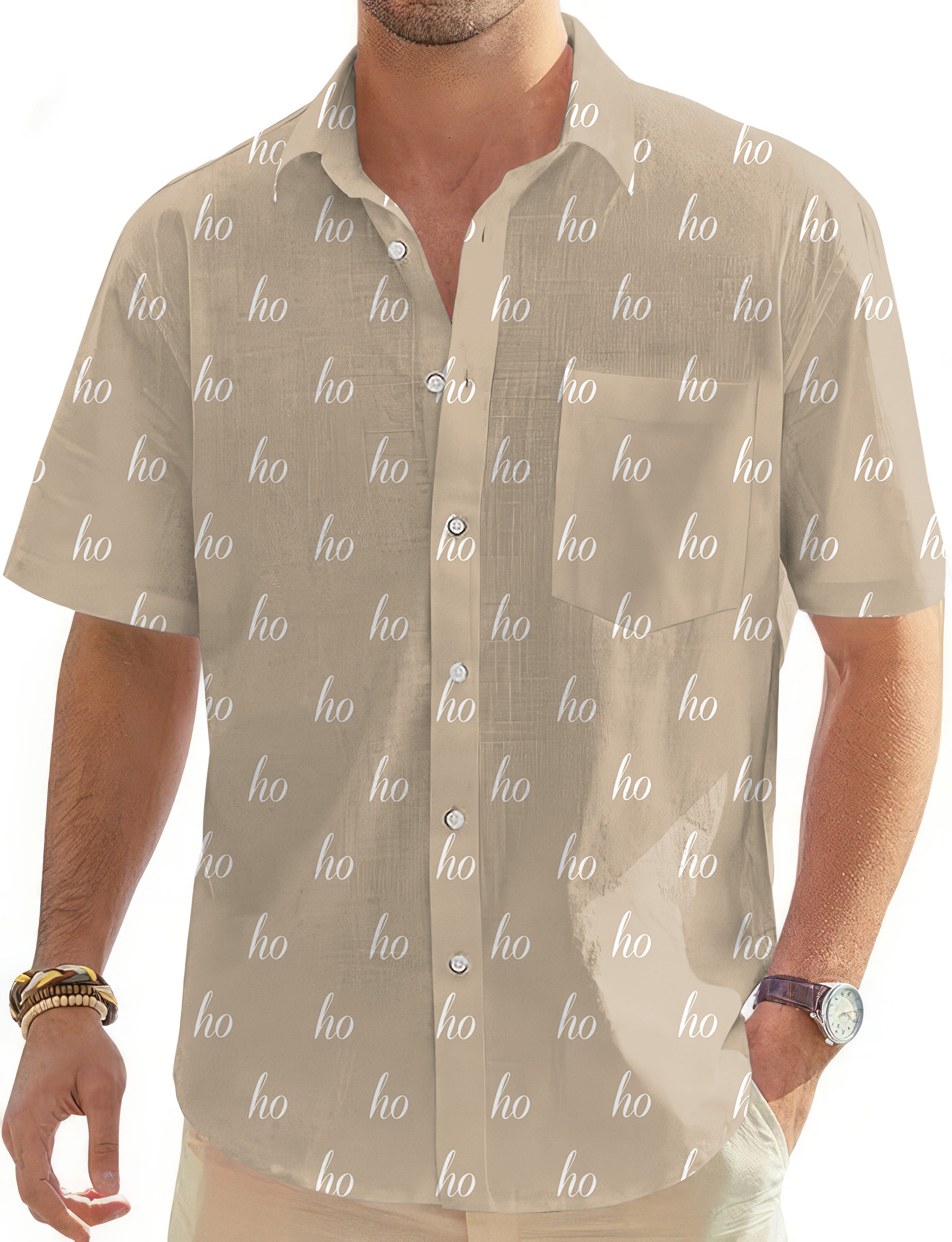 Beige Custom Name Christmas Men's Golf Hawaiian Shirts Button Down Shirt