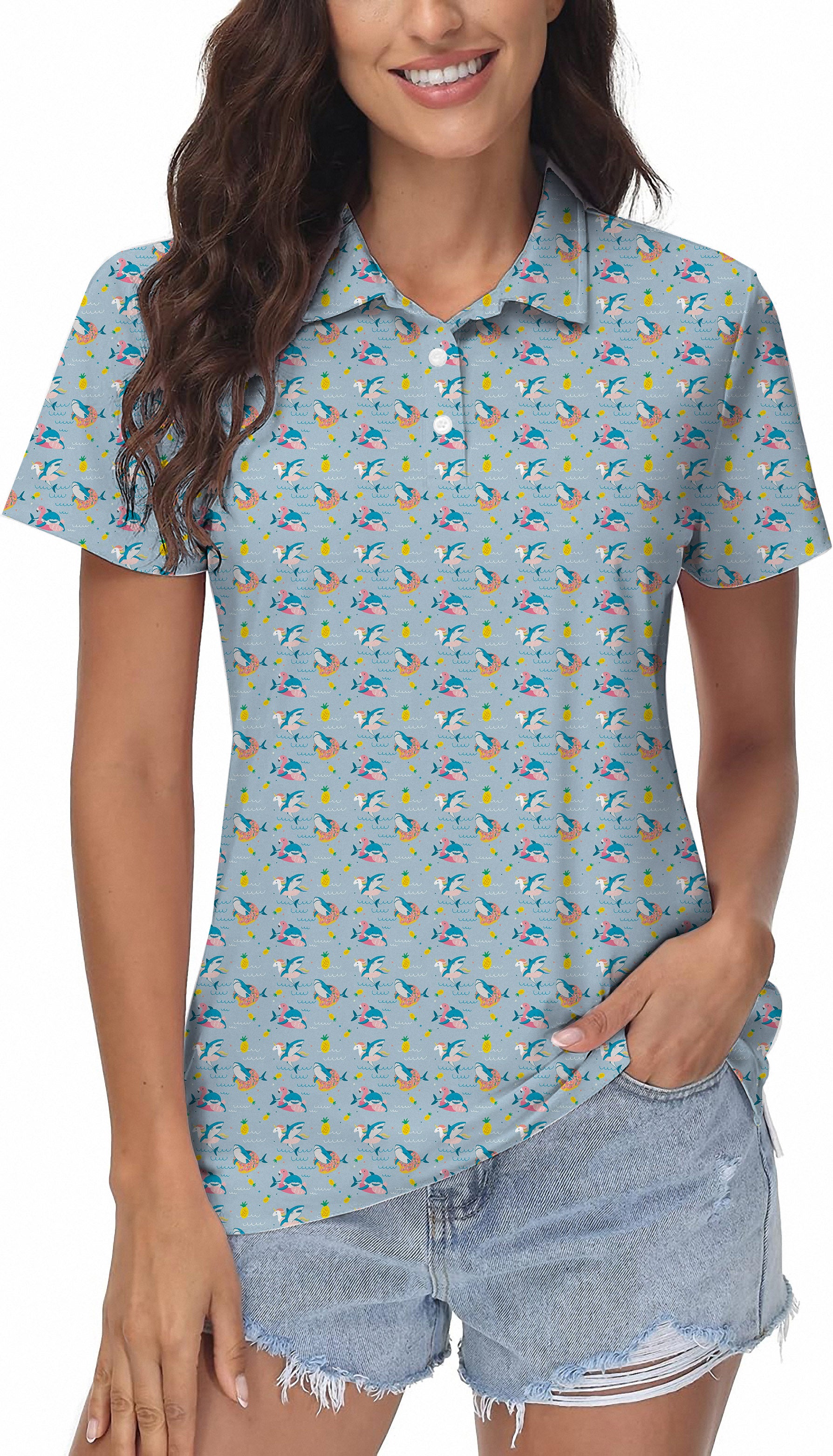 Shark Flamingo Unicorn Women's Golf Polo