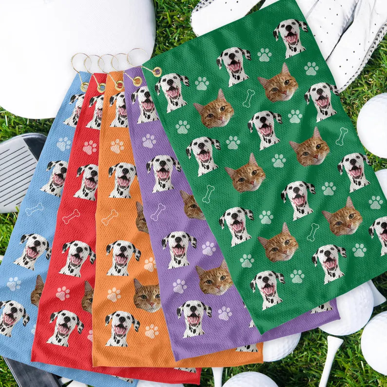 Custom Pet Waffle Golf Towel, Funny Dog Face Photo on Golf Towel Gift