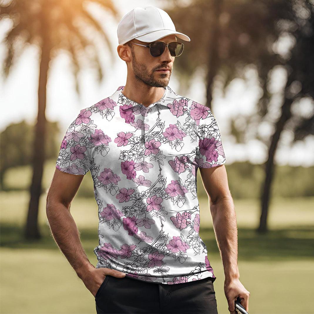 Men's golf Polo White Cherry Blossom