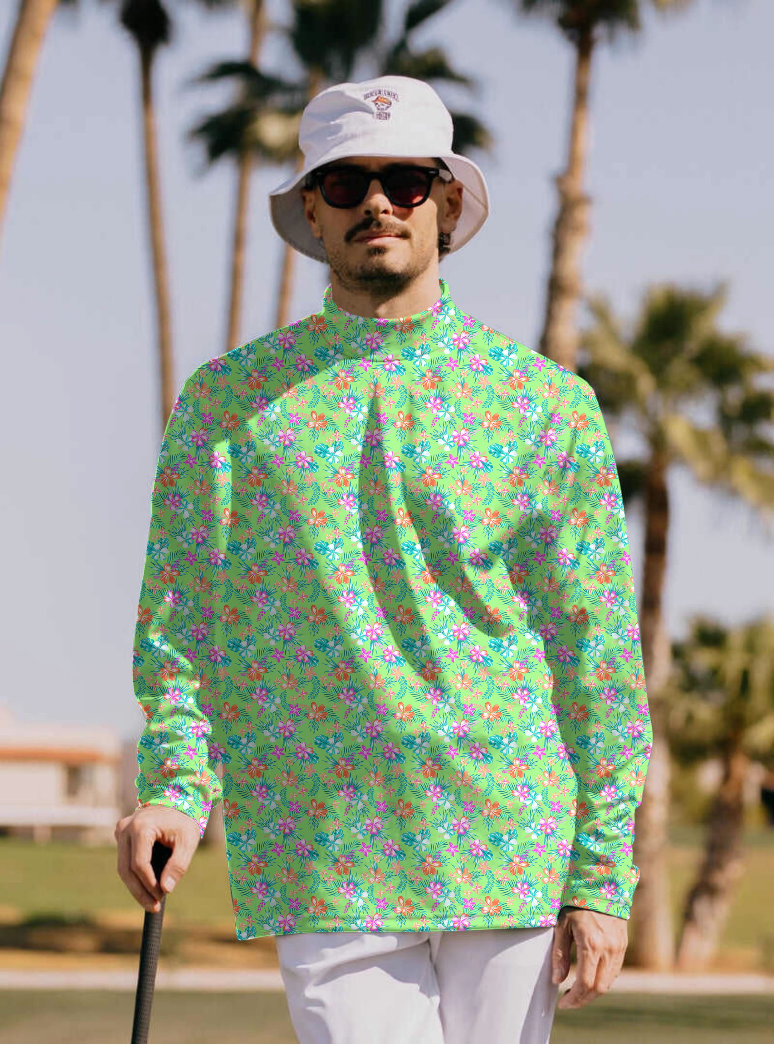 Men's Vibrant Blossom Pullover High neck Long/Short sleeve T-Shirt