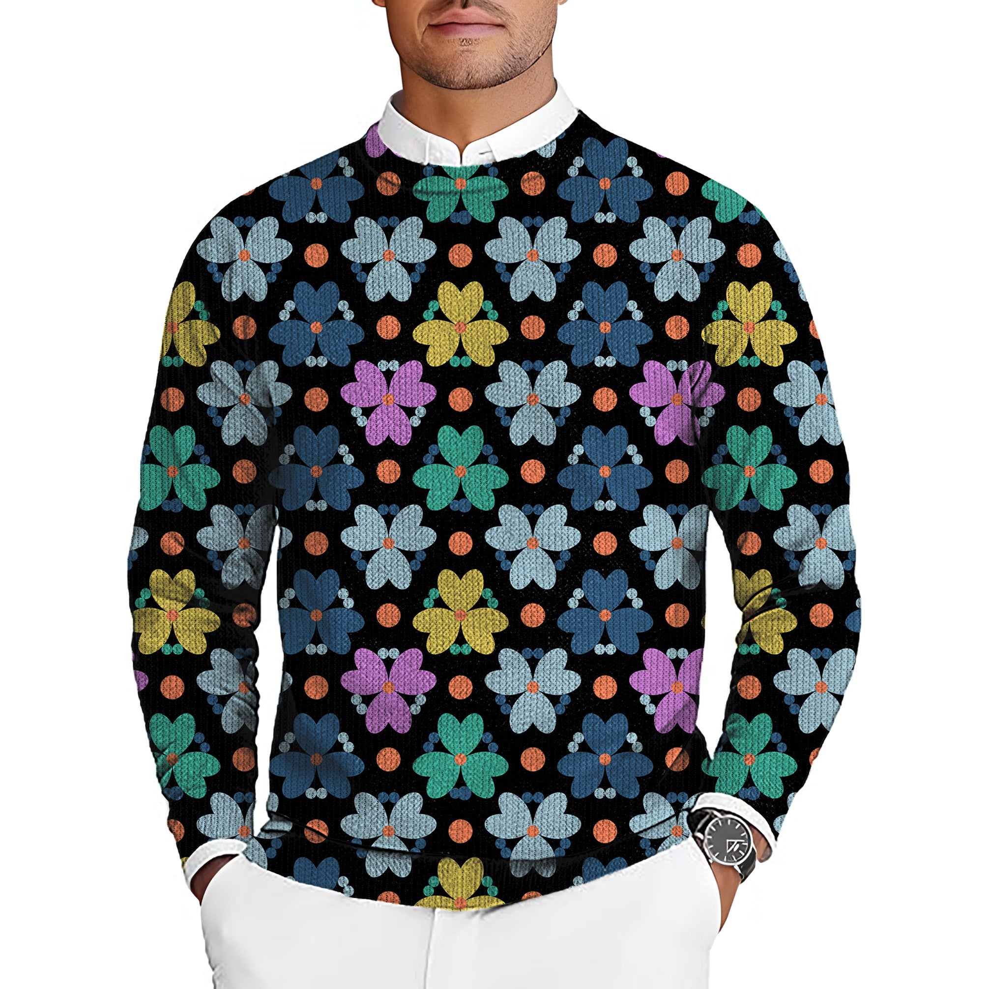 Modern Flowers Men's Golf Crewneck Pullover Sweaters Ugly Sweater