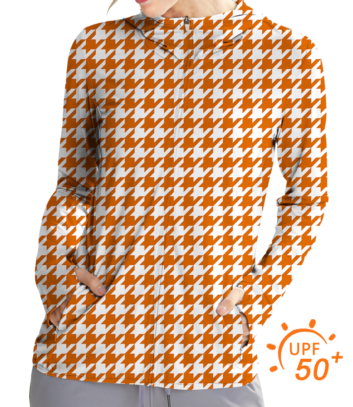 Women's Outdoor Halloween yellow and white houndstooth Golf Sun Protection Slim Fit zip hoodies