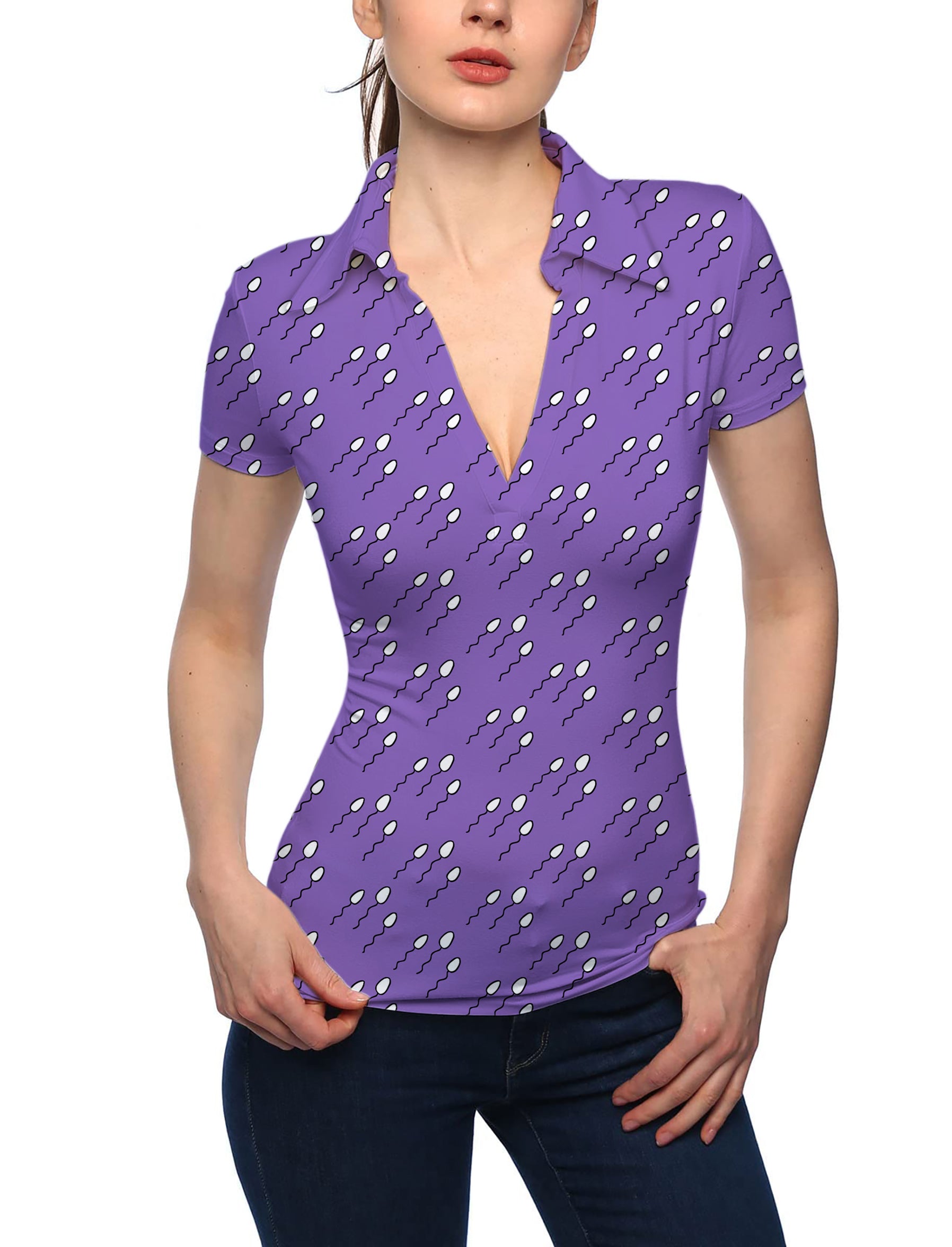 Women's Abstract Sperm Lines V Neck Golf Polo