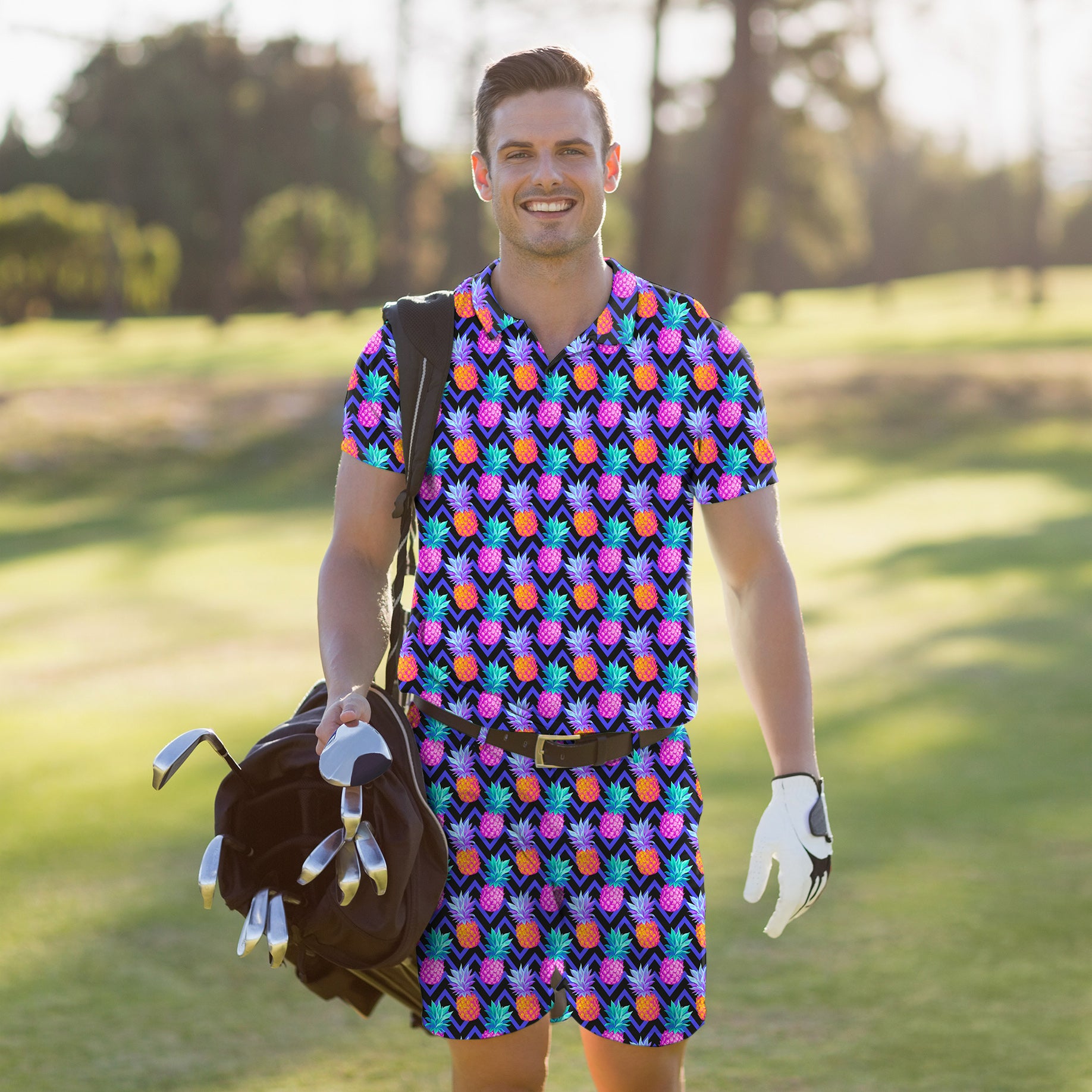 Men's Golf Set Polo+Shorts pineapple