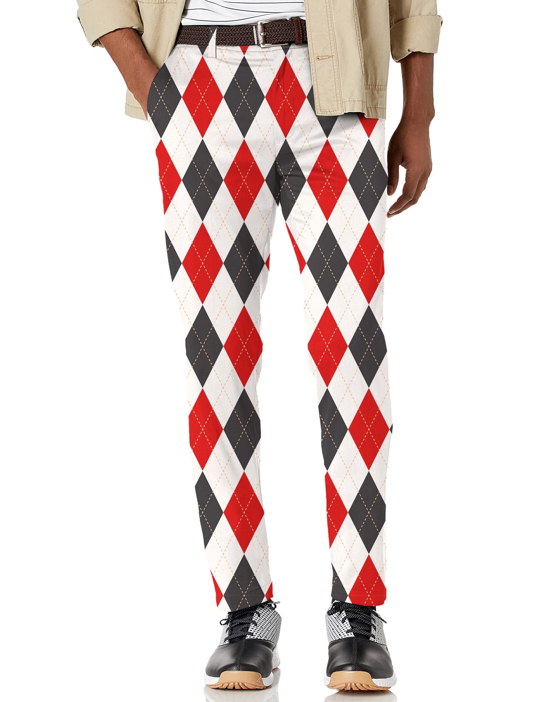 Men's Argyle Red black grid Stretch Golf Pants