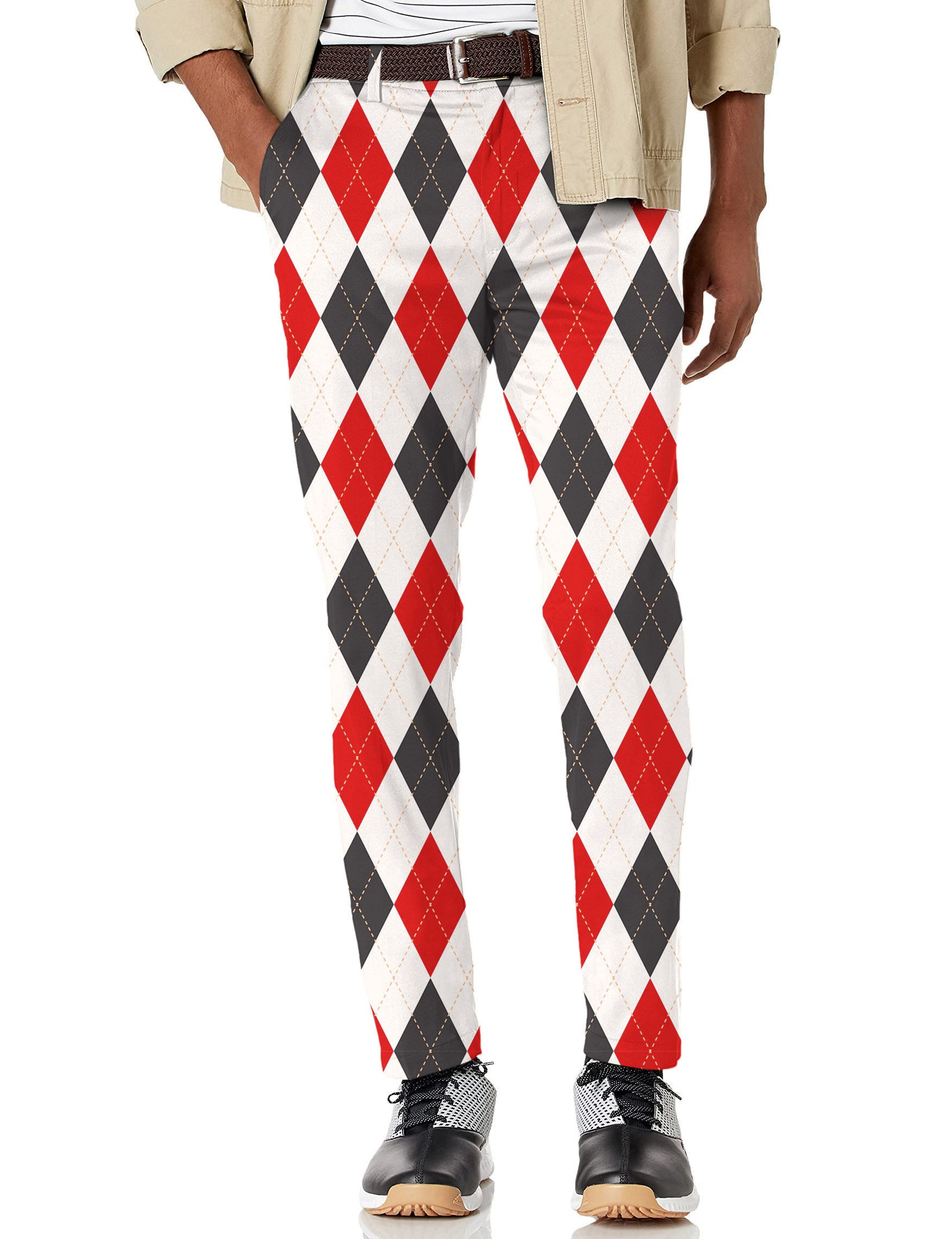 Men's Argyle Red black grid Stretch Golf Pants