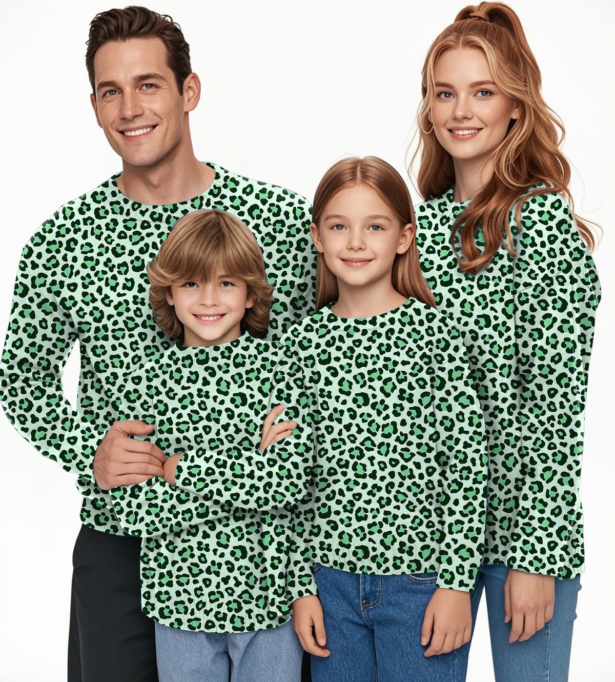 Green leopard print Crewneck Pullover Ugly Sweater Men Women boy girl family